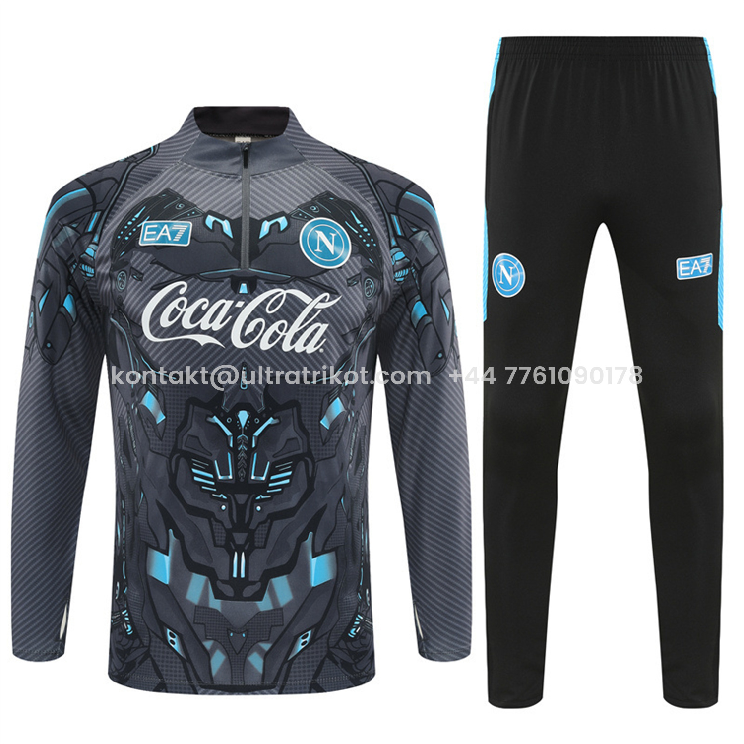 UltraTrikot-Napoli 25-26 Kids Long Sleeve Training Set - Gray Mecha Top & Black Pants