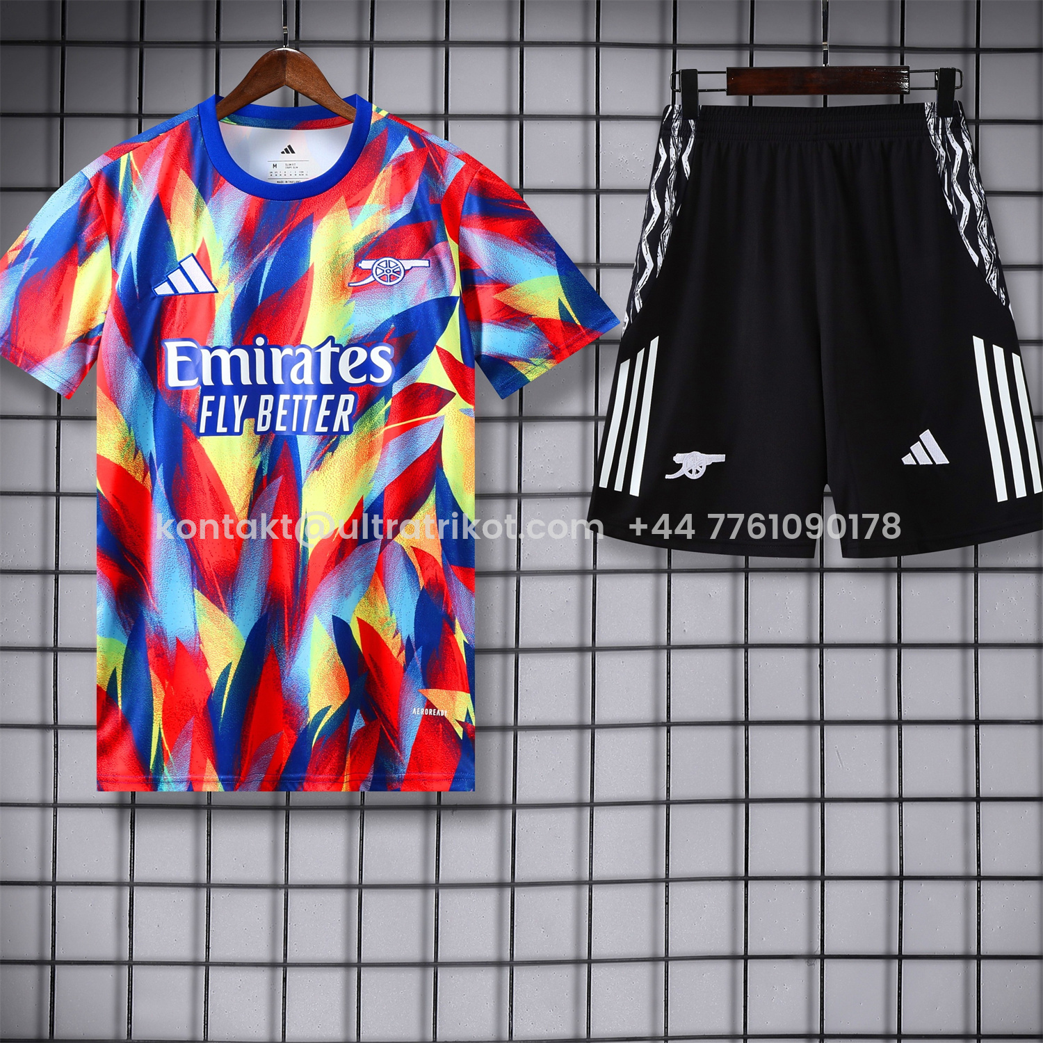 UltraTrikot-Arsenal 25-26 Short-Sleeve Training Set - Colorful Festival Top and Black Shorts