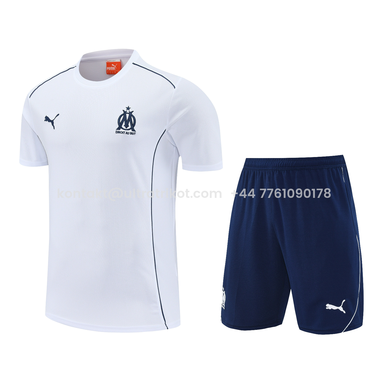UltraTrikot-Marseille 25-26 Short-Sleeve Training Set - White Top & Blue Shorts