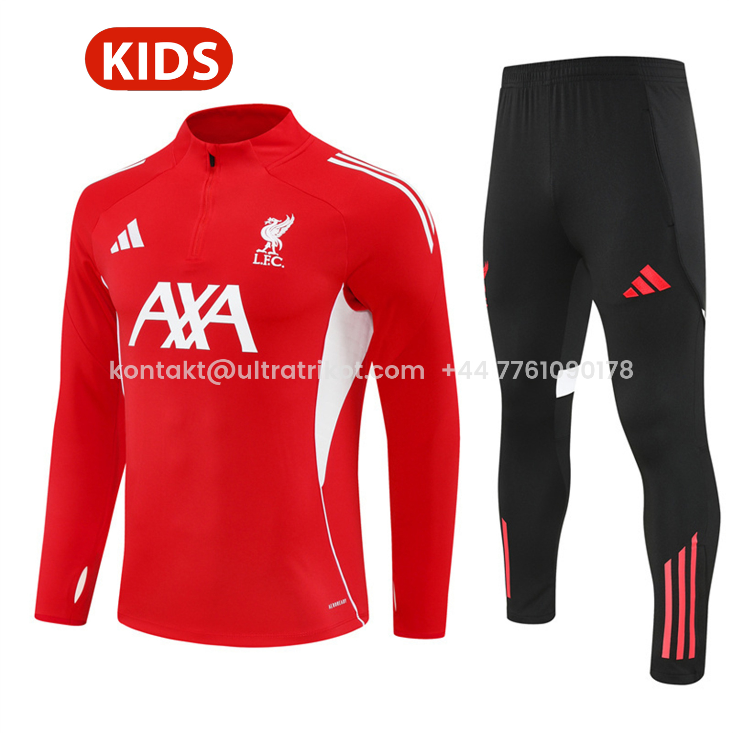 UltraTrikot-Liver.pool 25-26 Kids Long Sleeve Training Set - Red Top & Black Pants