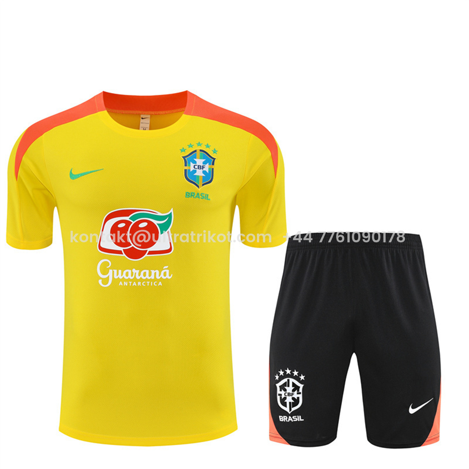 UltraTrikot-Brazil 25-26 Kids Short-Sleeve Training Set - Yellow Top & Black Shorts