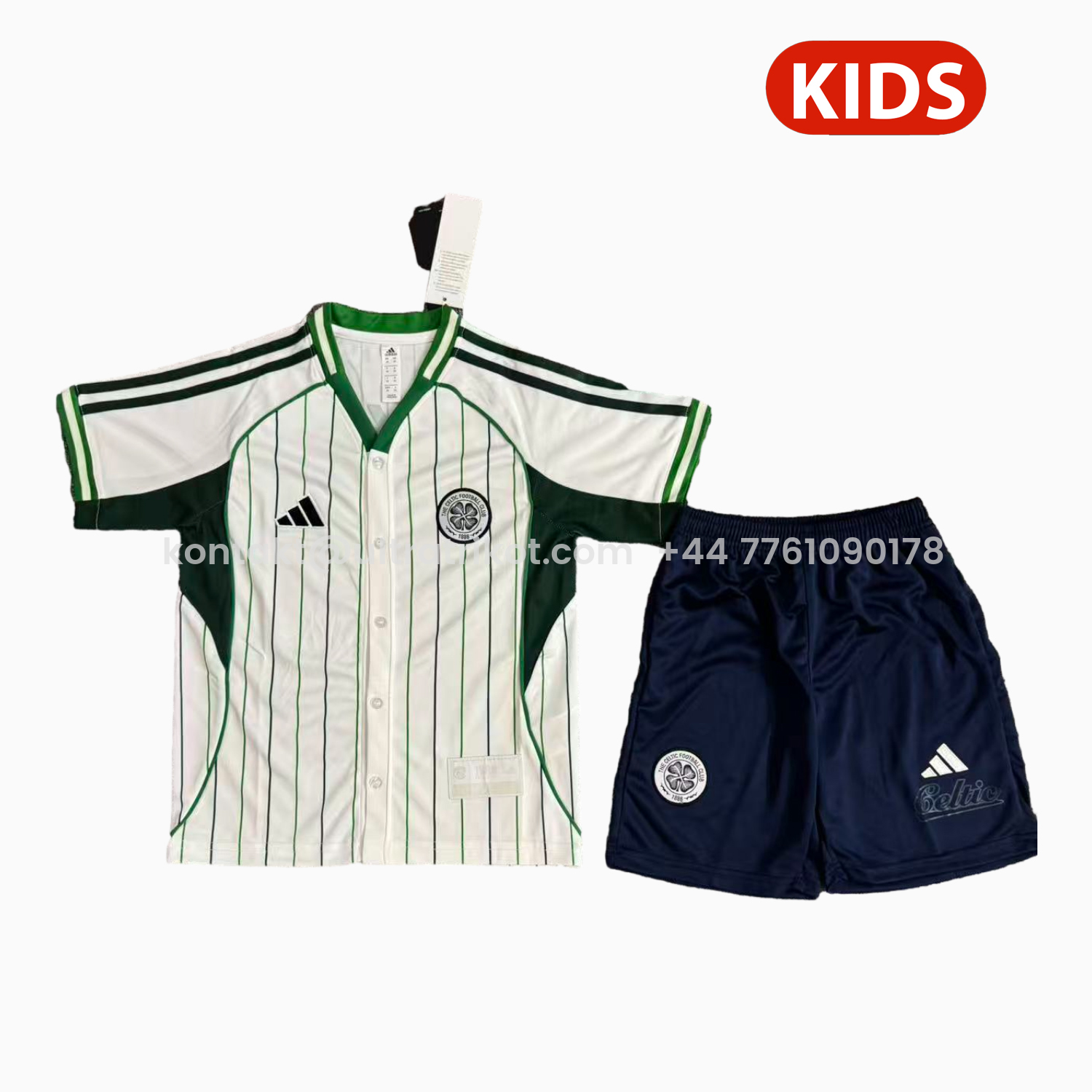 UltraTrikot-Celtic 25-26 White With Green Lines Baseball Kids Kit