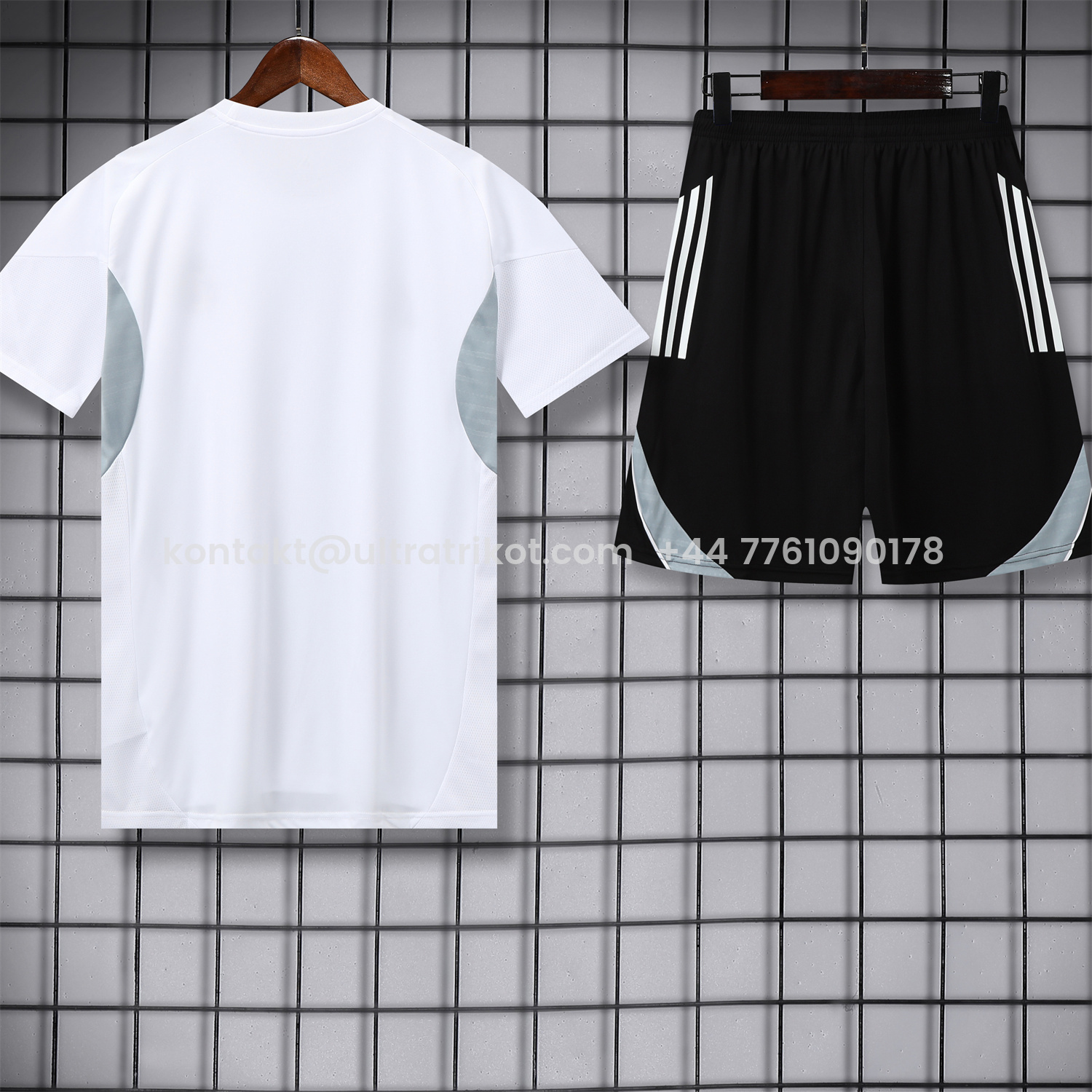 UltraTrikot-Real Madrid 25-26 Short-Sleeve Training Set - Grey And White Top & Black Shorts