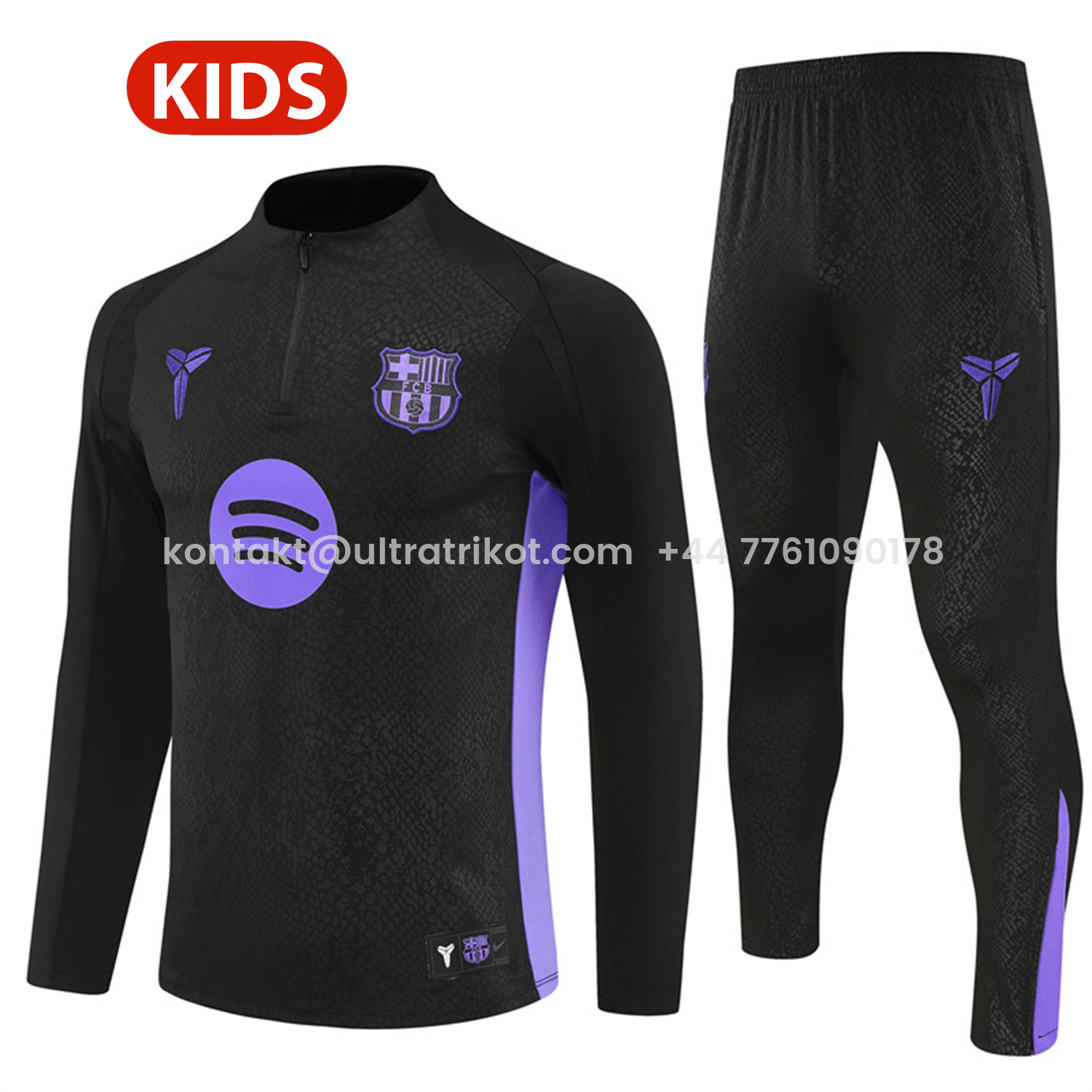 UltraTrikot-Barcelona 25-26 X KB Kids Long Sleeve Training Set - Black Top & Black Pants