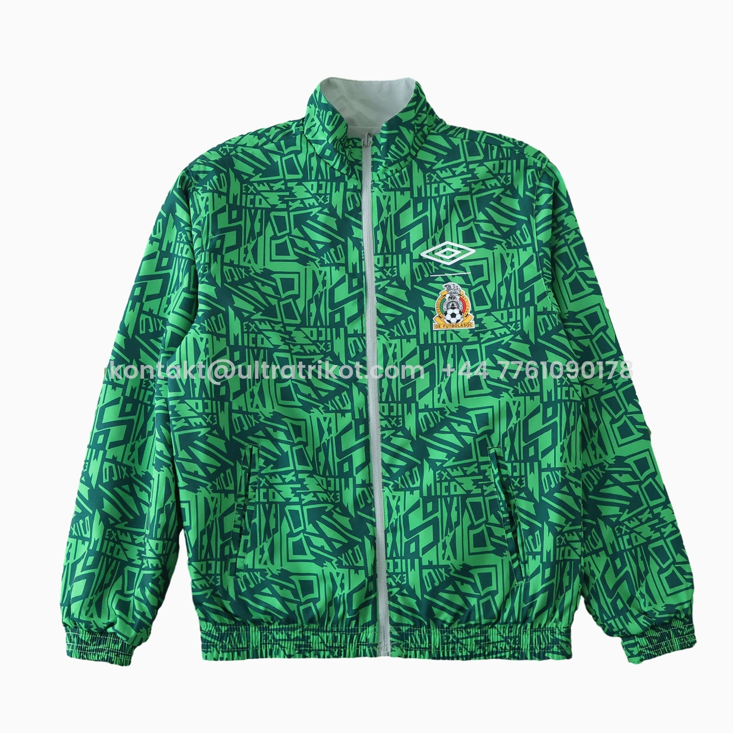 UltraTrikot-Retro Mexico 1994 Retro Style Double Sided Reversible Windbreaker - Green & Grey