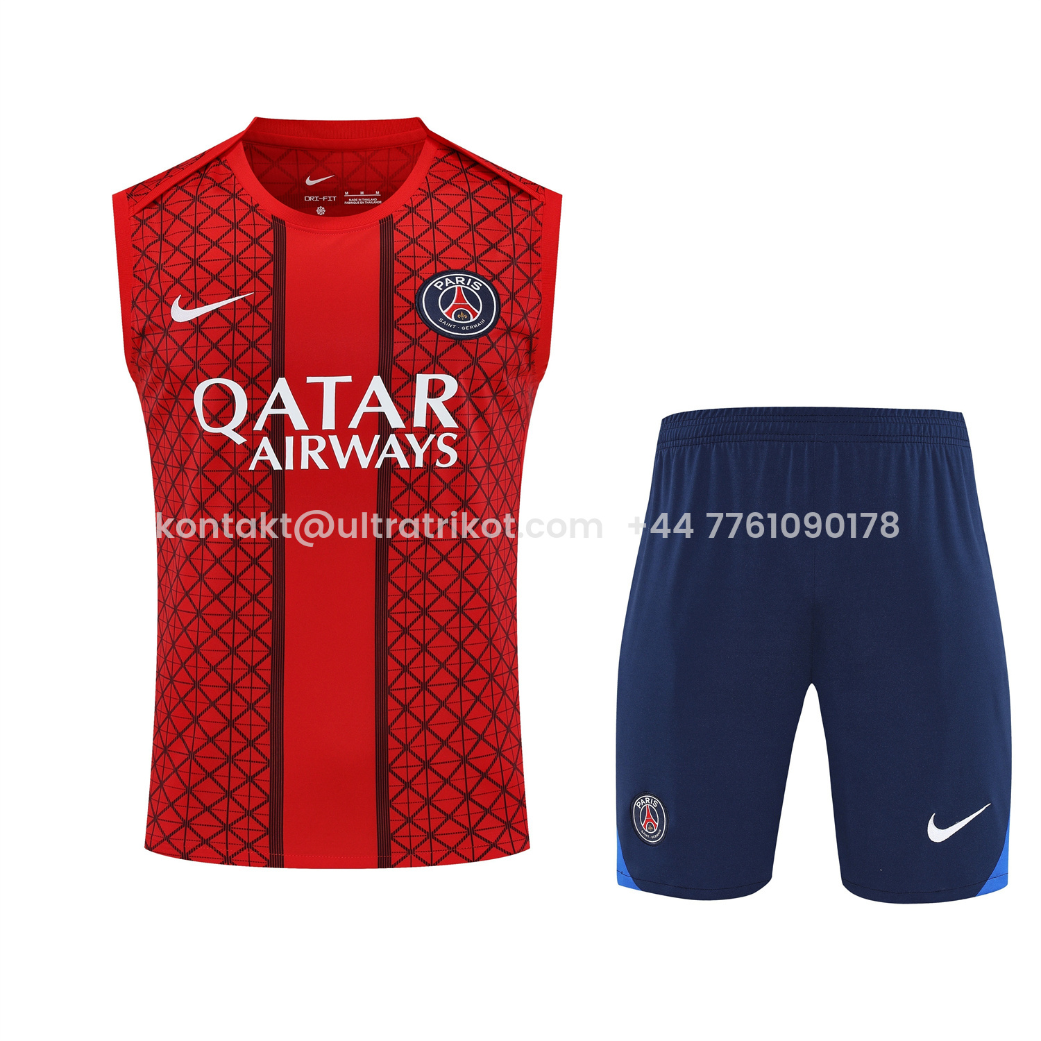 UltraTrikot-Paris Saint-Germain PSG 25-26 Vest Training Set - Red Vest & Deep Blue Shorts