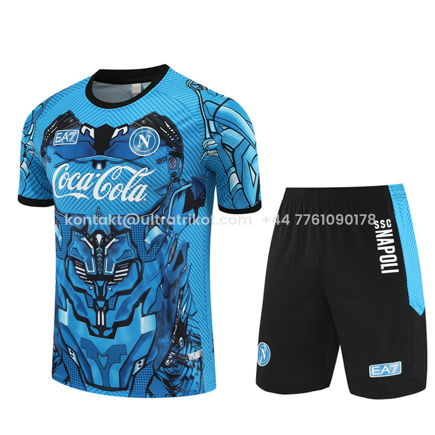 UltraTrikot-Napoli 25-26 Short-Sleeve Training Set - Blue Mecha Top & Black Shorts