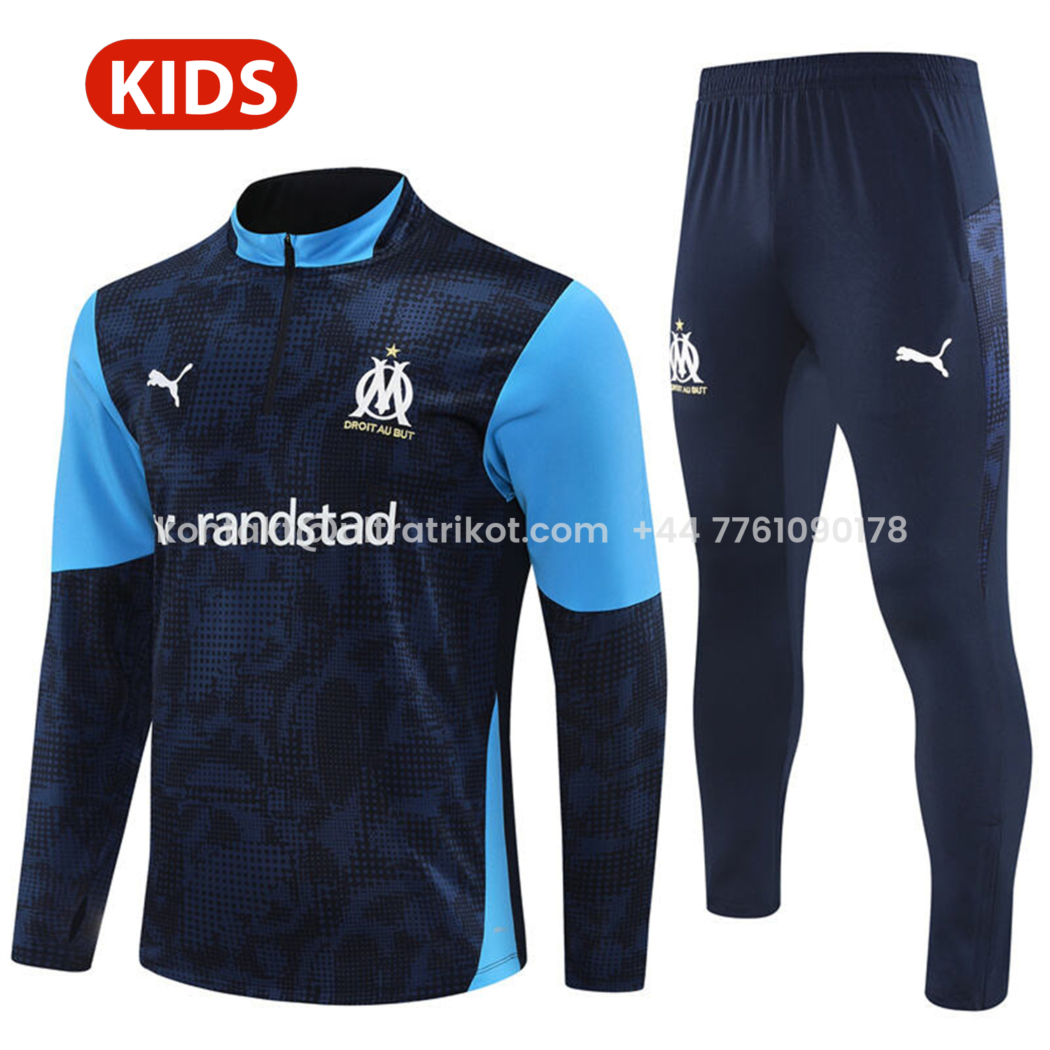UltraTrikot-Marseille 25-26 Kids Long Sleeve Training Set - Royal Blue Top & Royal Blue Pants