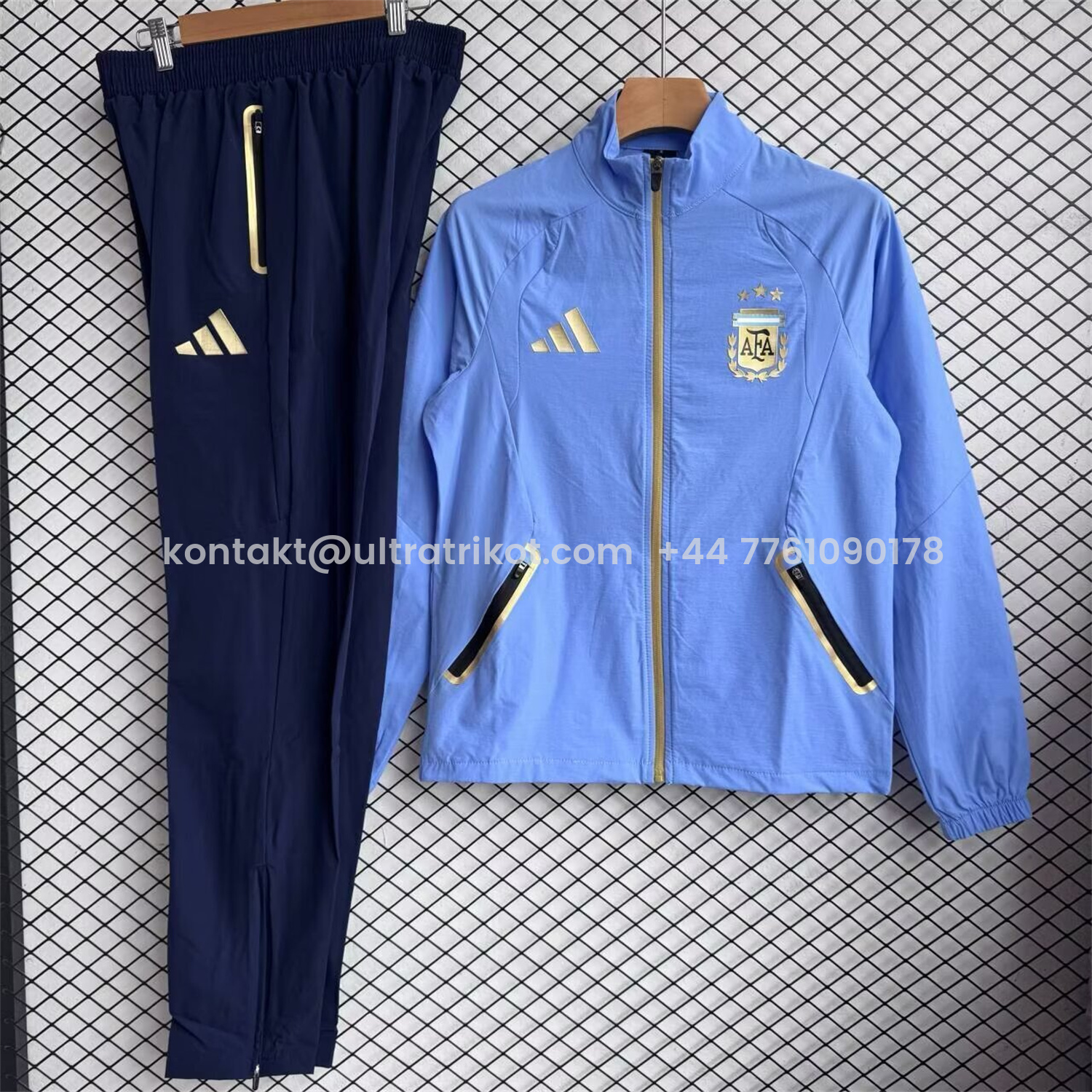 UltraTrikot-Argentina 2026 Windbreaker Training Set - Blue Top and Black Pants