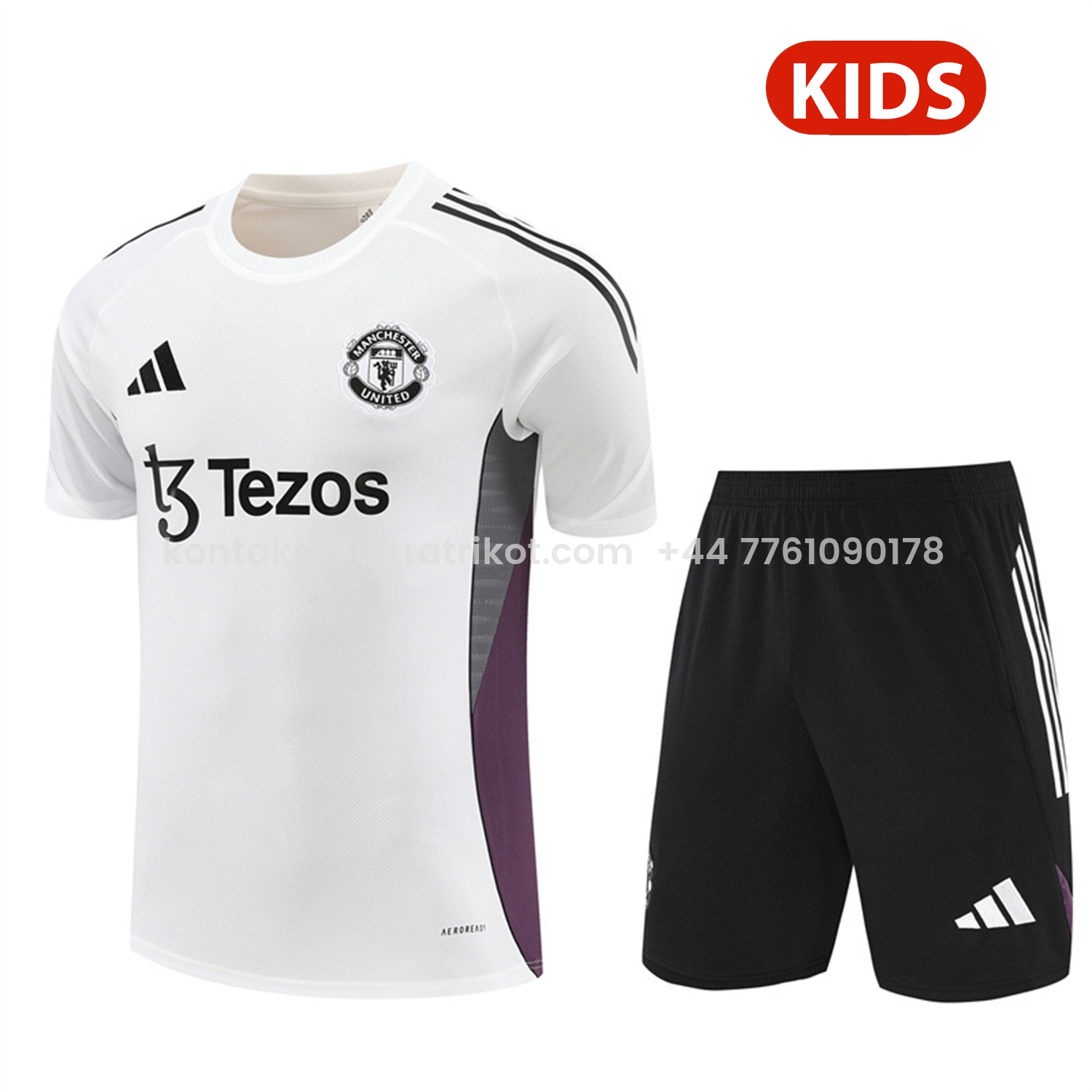 UltraTrikot-Manchester United 25-26 Kids Short-Sleeve Training Set - White Purple Top & Black Shorts