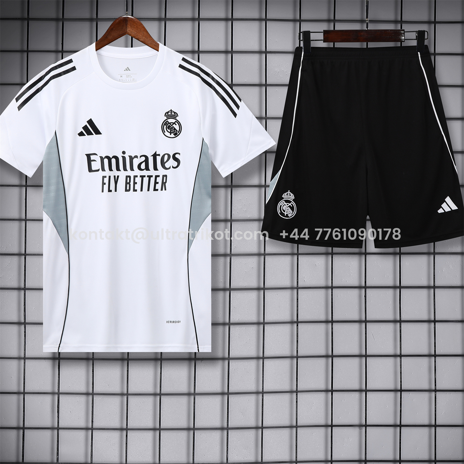 UltraTrikot-Real Madrid 25-26 Short-Sleeve Training Set - Grey And White Top & Black Shorts