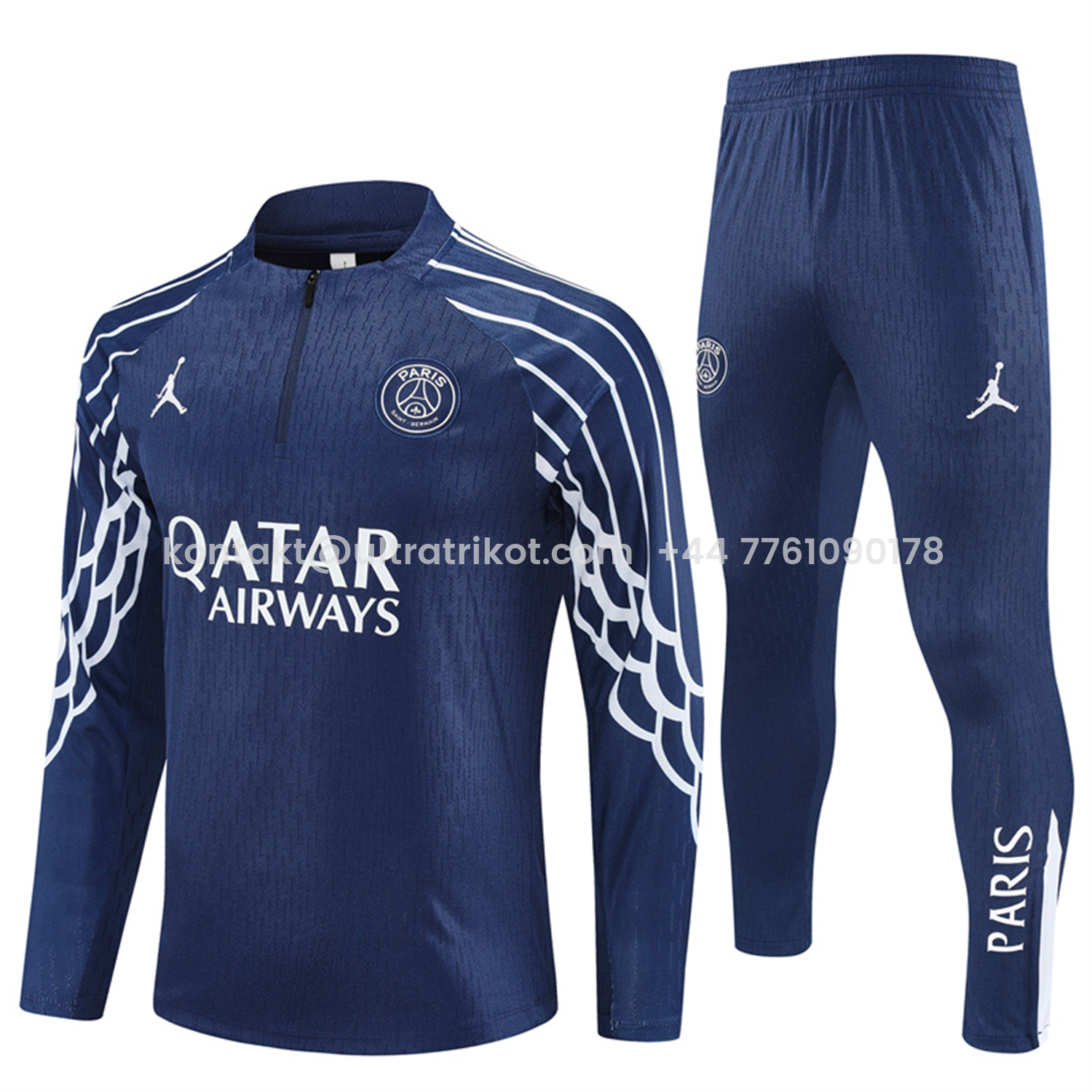 UltraTrikot-Paris Saint-Germain PSG 25-26 Long Sleeve Training Set - JD White Wing Royal Blue Top and Pants