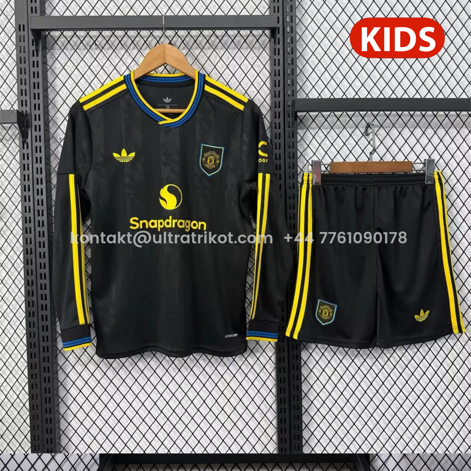 UltraTrikot-Manchester United 25-26 Third Black Long Sleeves Kids Kit