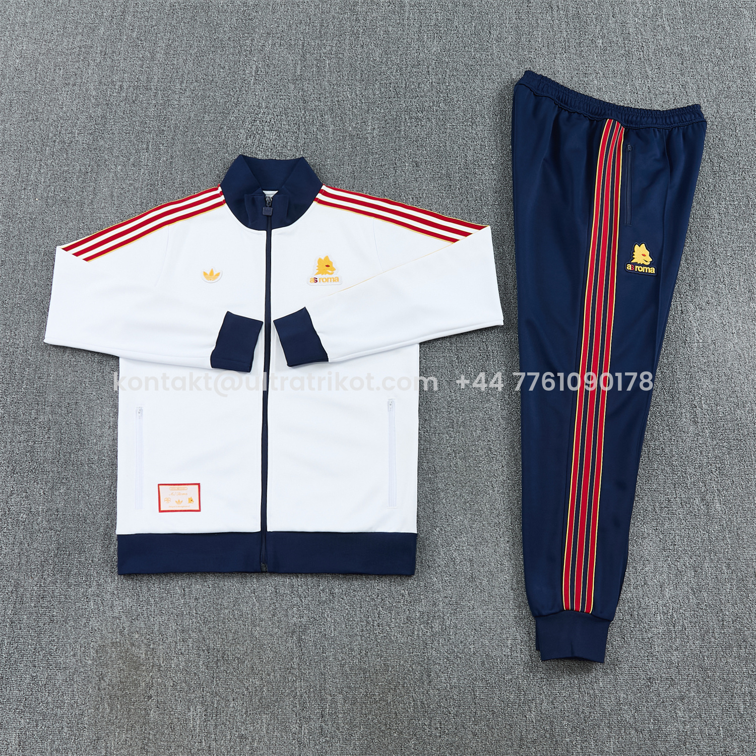 UltraTrikot-AS Roma 25-26 Originals LFSTLR Jacket Training Tracksuit - White Top and Blue Pant