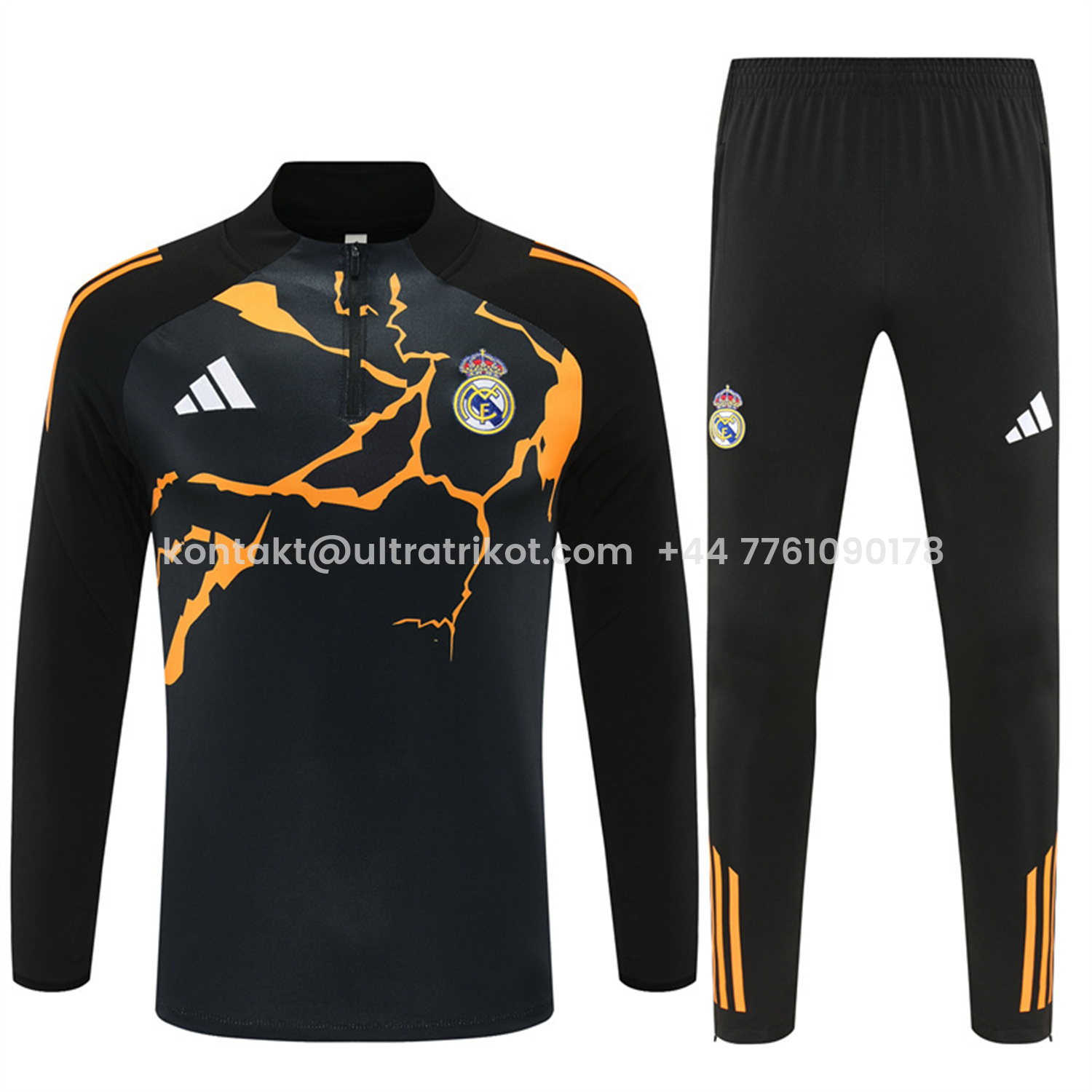 UltraTrikot-Real Madrid 25-26 Long Sleeve Training Set - Player Version - Yellow Pattern Black Top and Black Pants