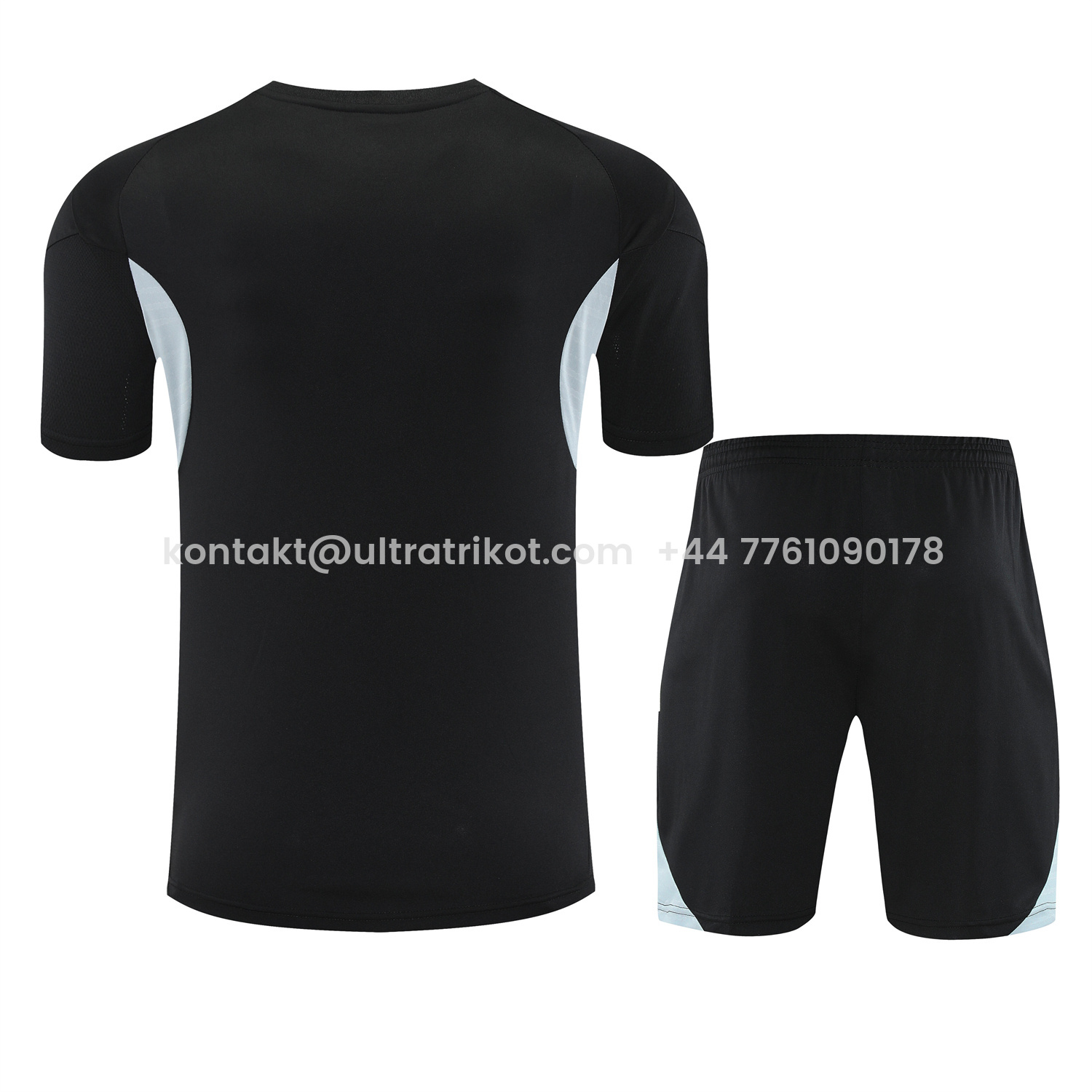 UltraTrikot-INT M.A.M 25-26 Short-Sleeve Training Set - Light Grey Stripes Black Top & Black Shorts