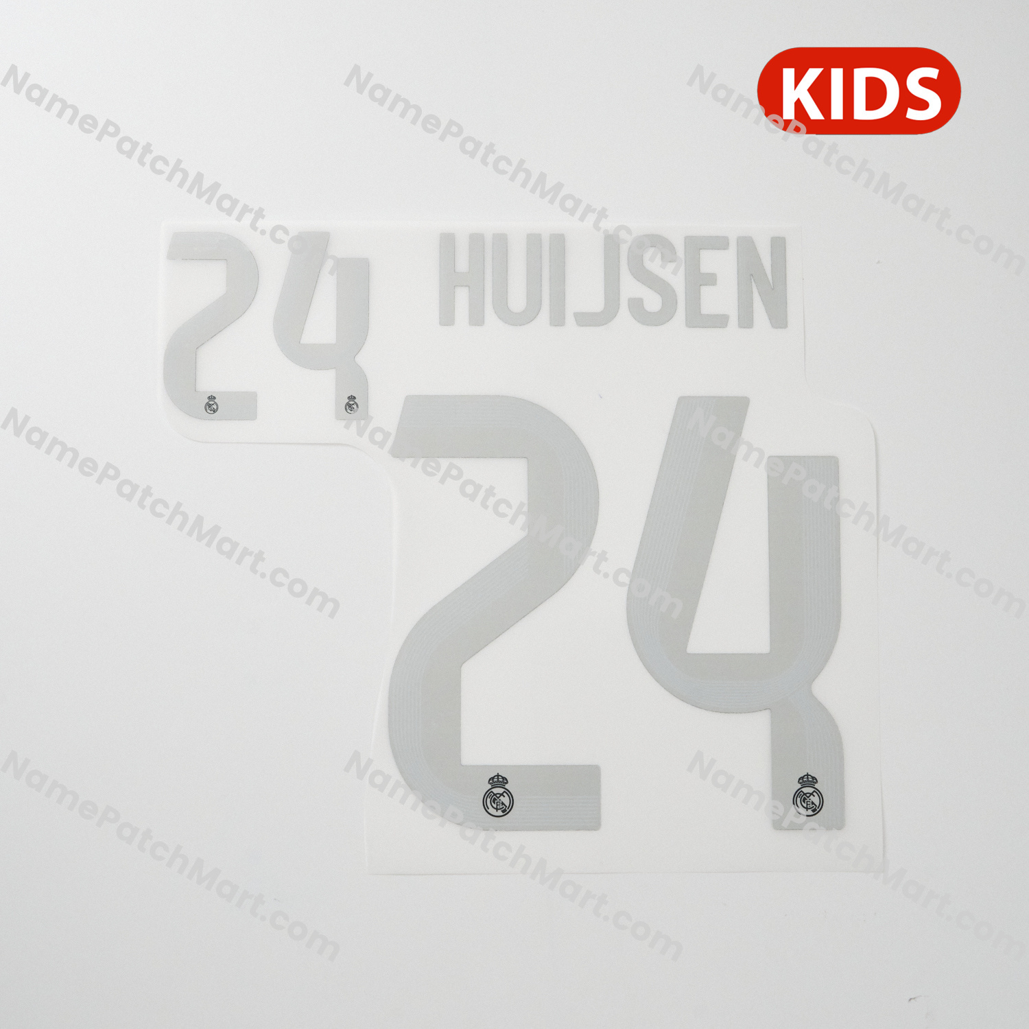 Huijsen #24 (Champions League) - Real Madrid 25-26 Away KIDS  | Name Number Set - NamePatchMart.COM