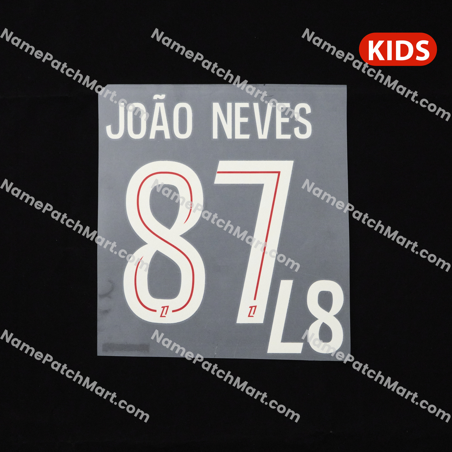 KIDS João Neves #87 (Ligue 1) - Paris Saint-Germain PSG 25-26 Home  | Name Number Set - NamePatchMart.COM