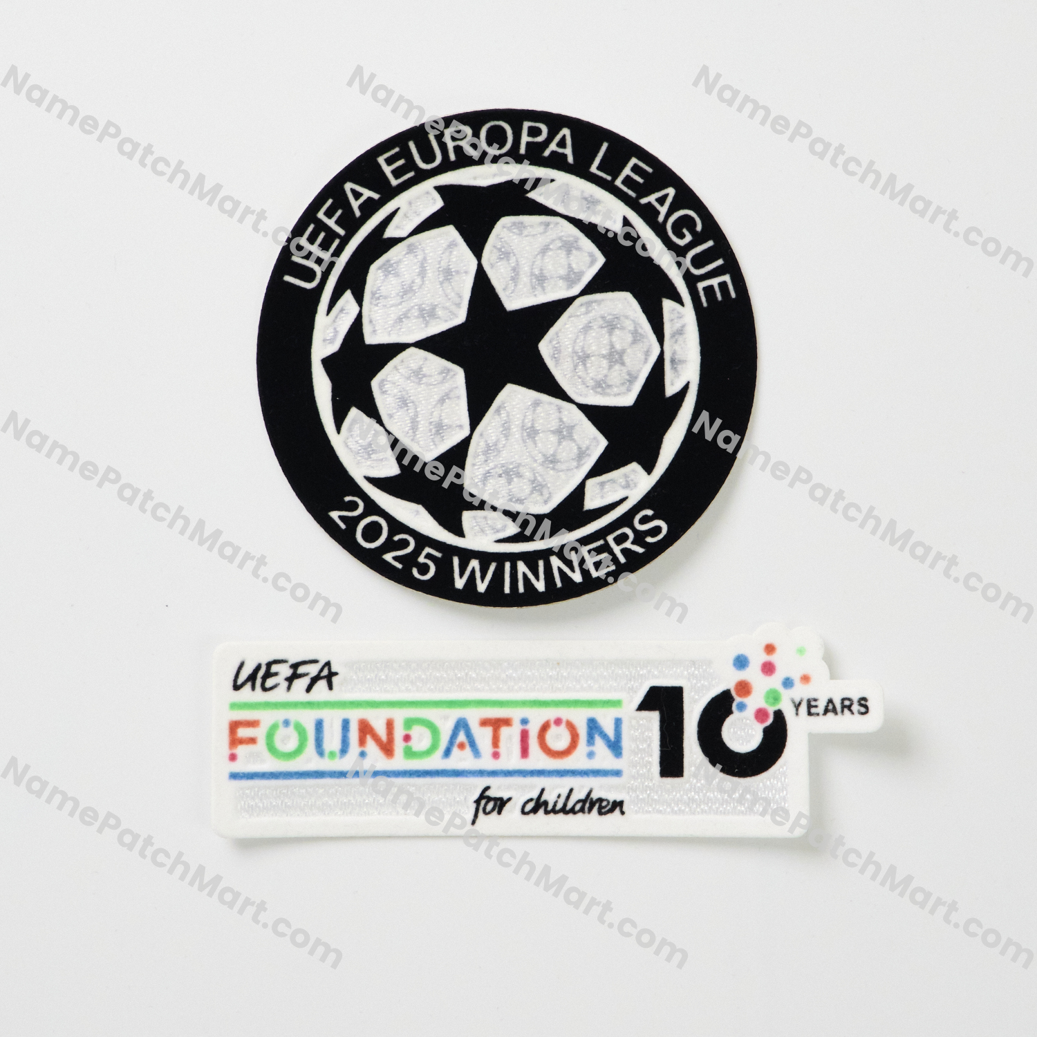 2025-26 UCL Starball (Europa League 2025 Winners) + 10th Anniversary Foundation Patch Set  | Name Number Set - NamePatchMart.COM