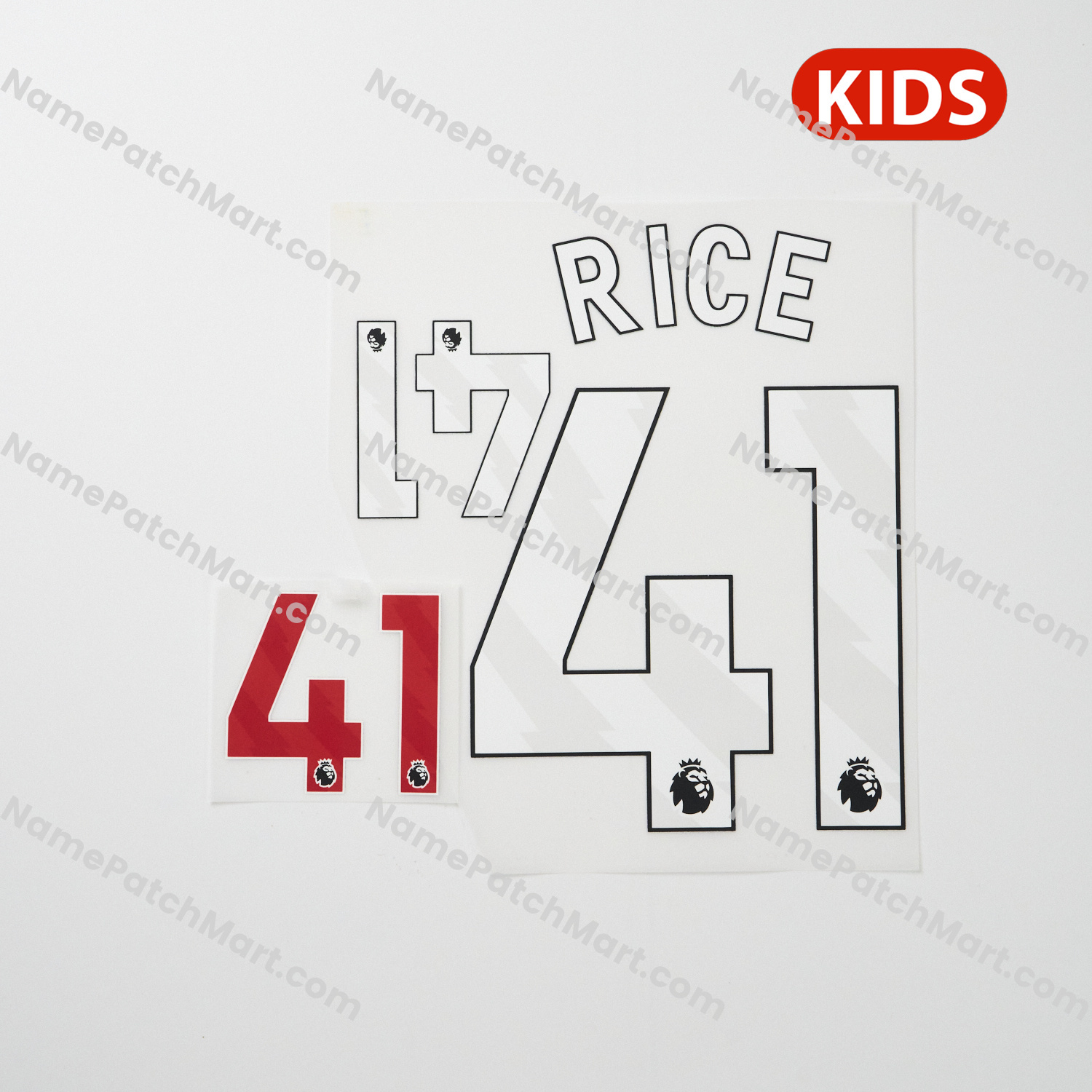 KIDS Rice #41 - Arsenal 25-26 Home and Away  | Name Number Set - NamePatchMart.COM