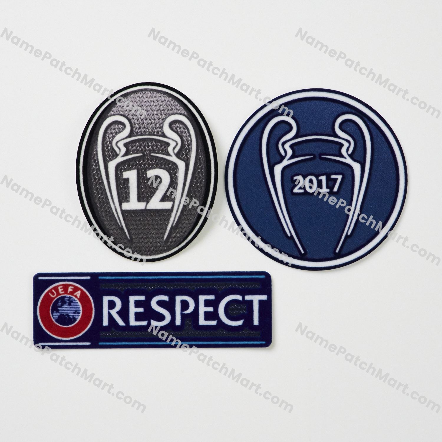 2017-18 Real Madrid Champions League Patch Set ( 2017 Winners + 12 Times Winner + Respect)  | Name Number Set - NamePatchMart.COM