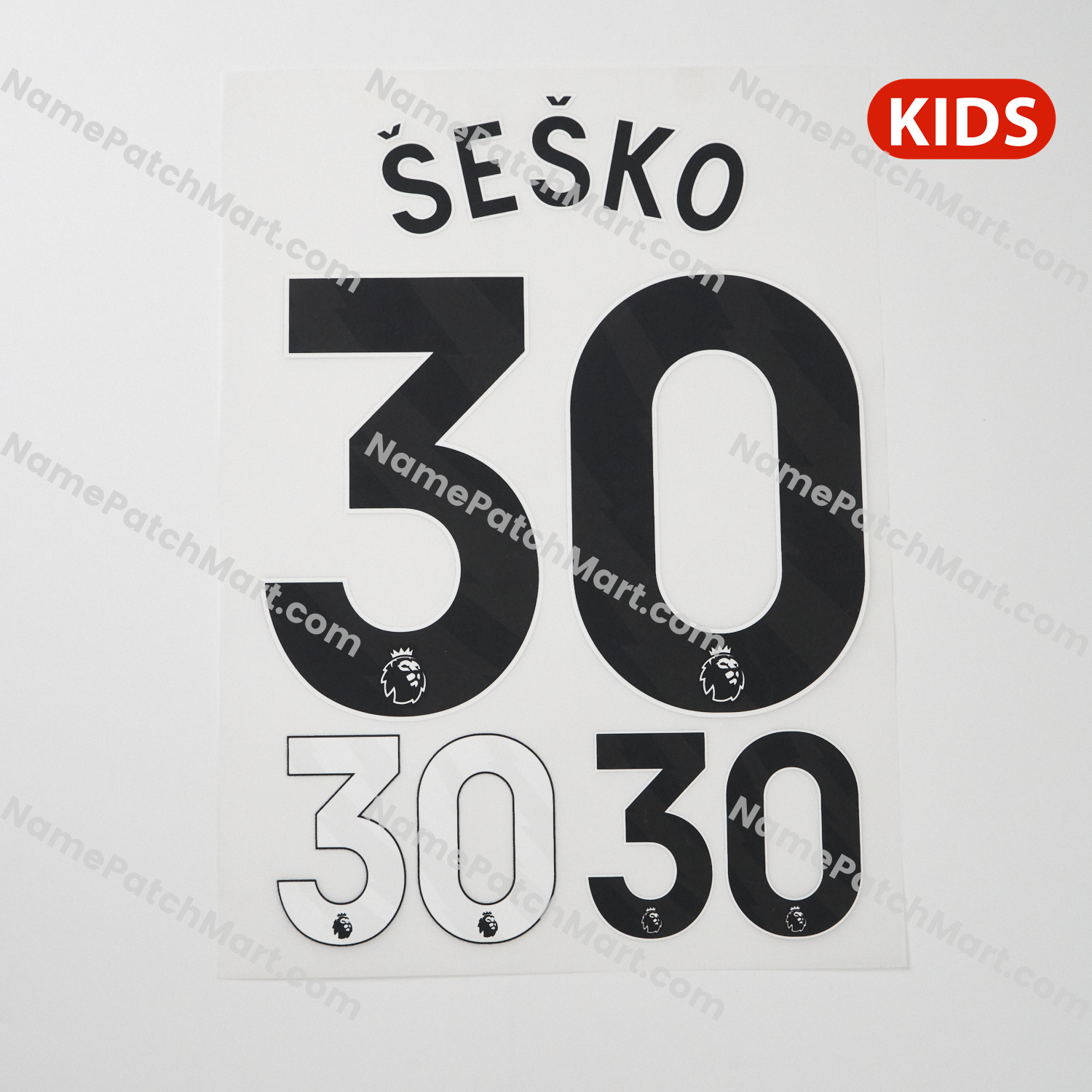 KIDS Šeško #30 (Premier League) - Manchester United 25-26 Away  | Name Number Set - NamePatchMart.COM