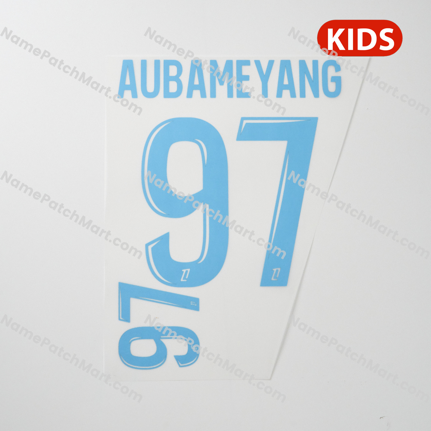 Aubameyang #97 (Ligue 1) - Marseille25-26Home KIDS  | Name Number Set - NamePatchMart.COM
