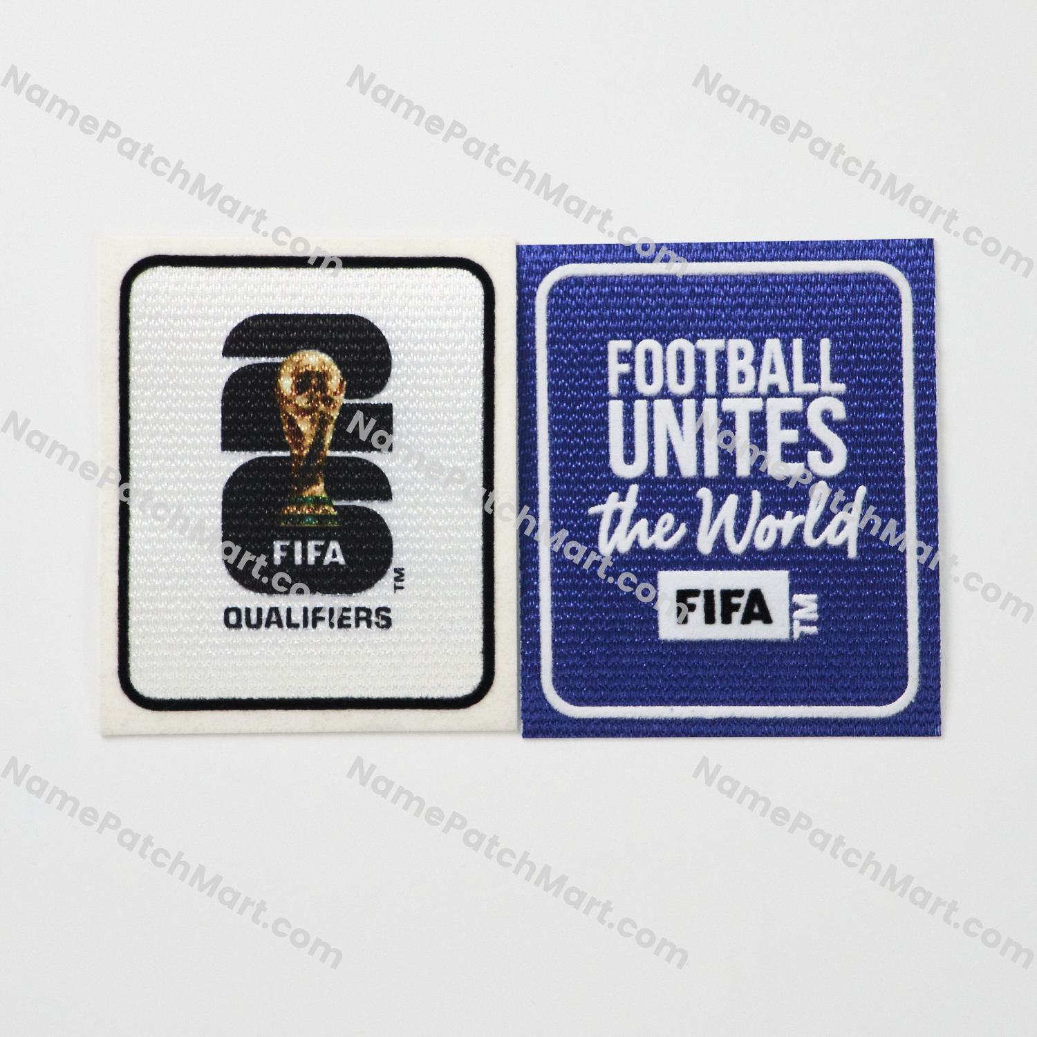 2026 World Cup Qualifiers + Football Unites Blue Flocked Patch Set  | Name Number Set - NamePatchMart.COM