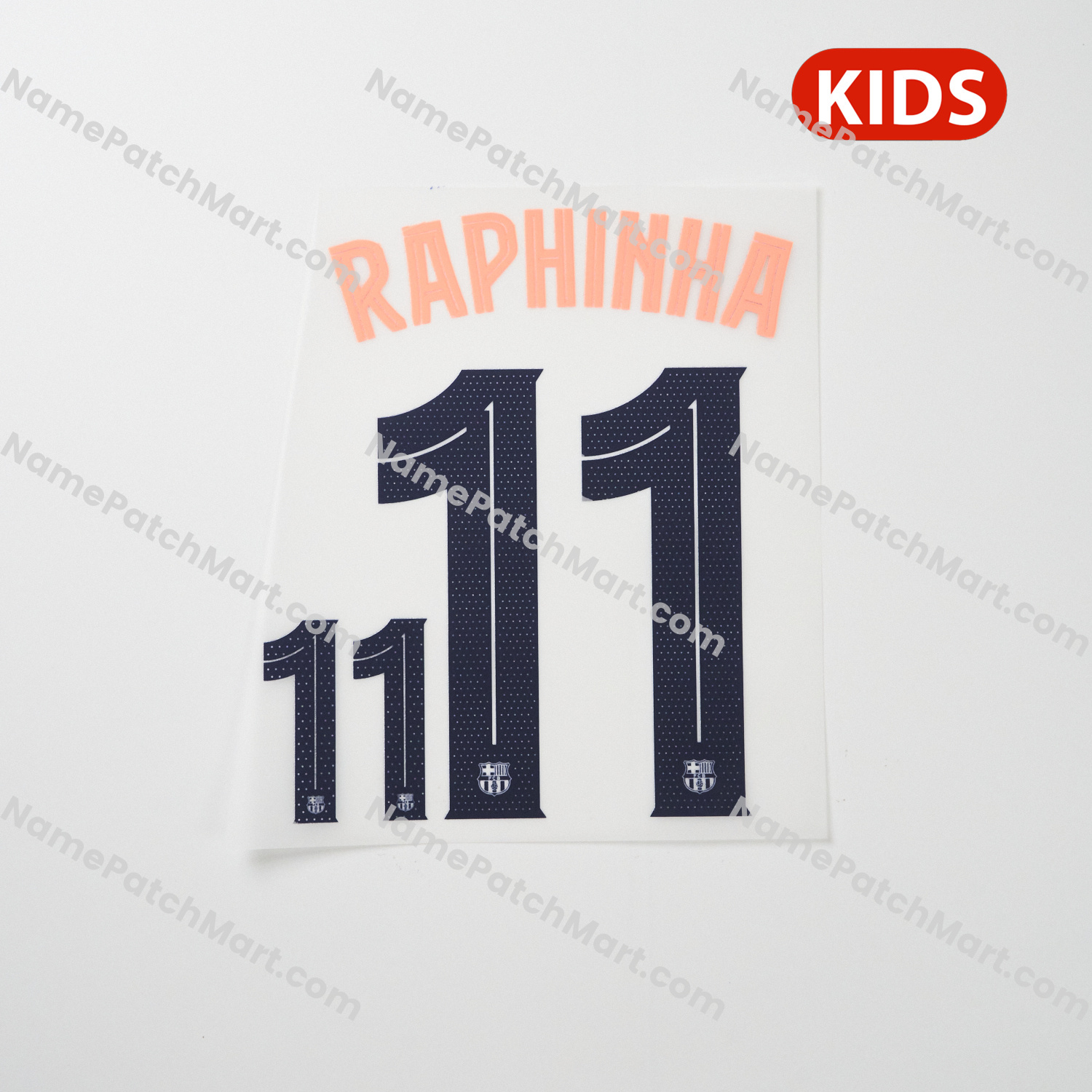 KIDS Raphinha #11 (Champions League) - Barcelona 25-26 Third  | Name Number Set - NamePatchMart.COM