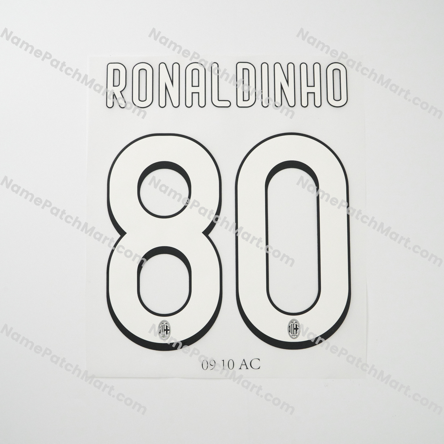 Ronaldinho #80 - AC Milan 2009-10 Home  | Name Number Set - NamePatchMart.COM