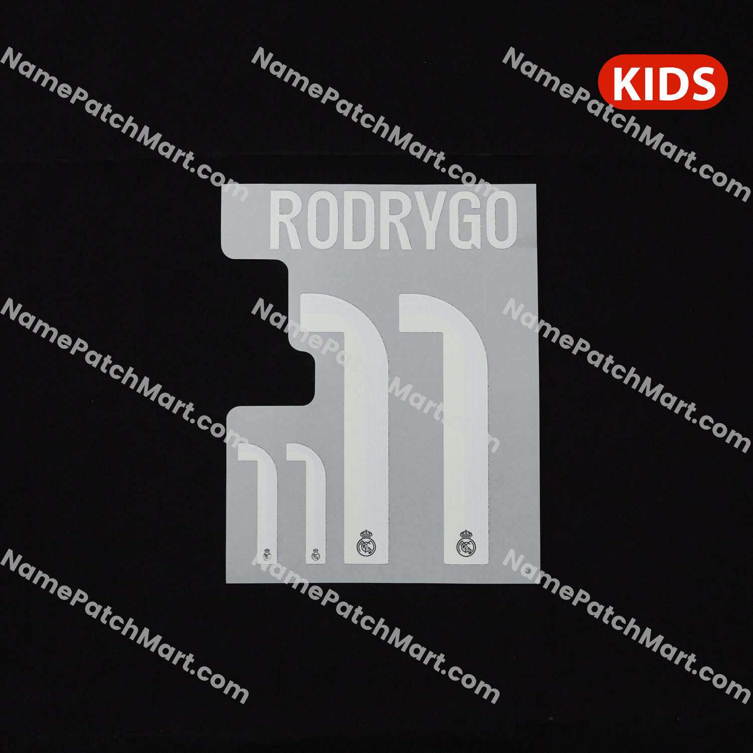 KIDS Rodrygo #11 (Champions League) - Real Madrid 25-26 Away  | Name Number Set - NamePatchMart.COM