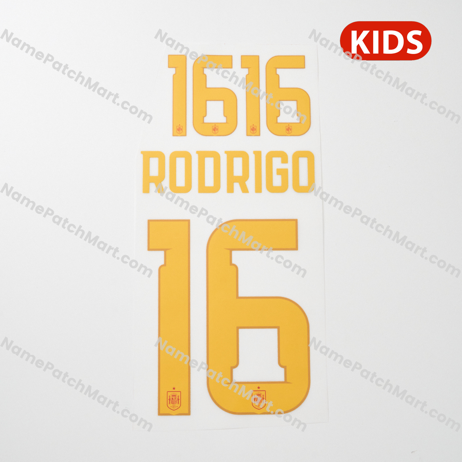 Rodrigo #16 (World Cup 26) - Spain 2026 Home KIDS  | Name Number Set - NamePatchMart.COM
