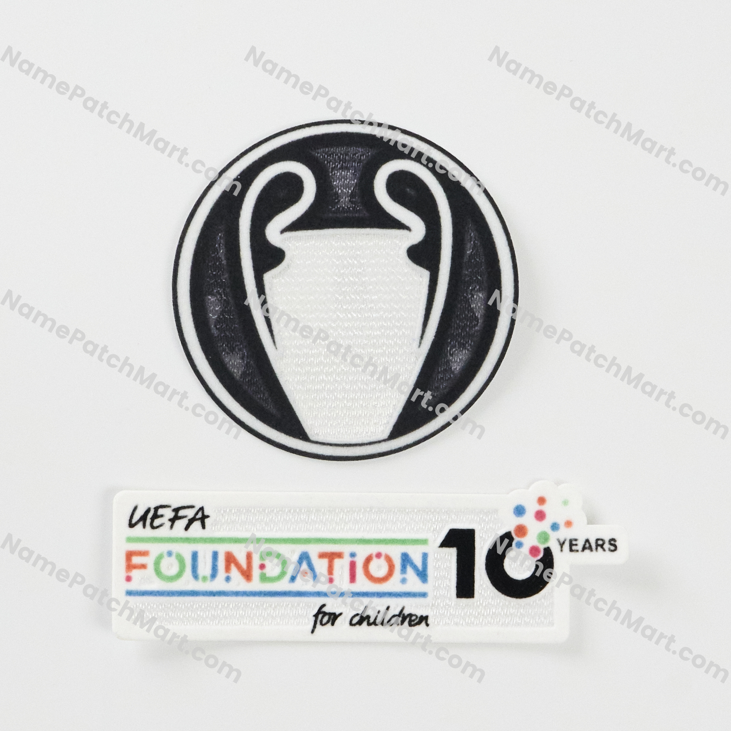 2025-26 Champions League Titleholder Trophy + UEFA Foundation 10th Anniversary Patch Set (PSG)  | Name Number Set - NamePatchMart.COM
