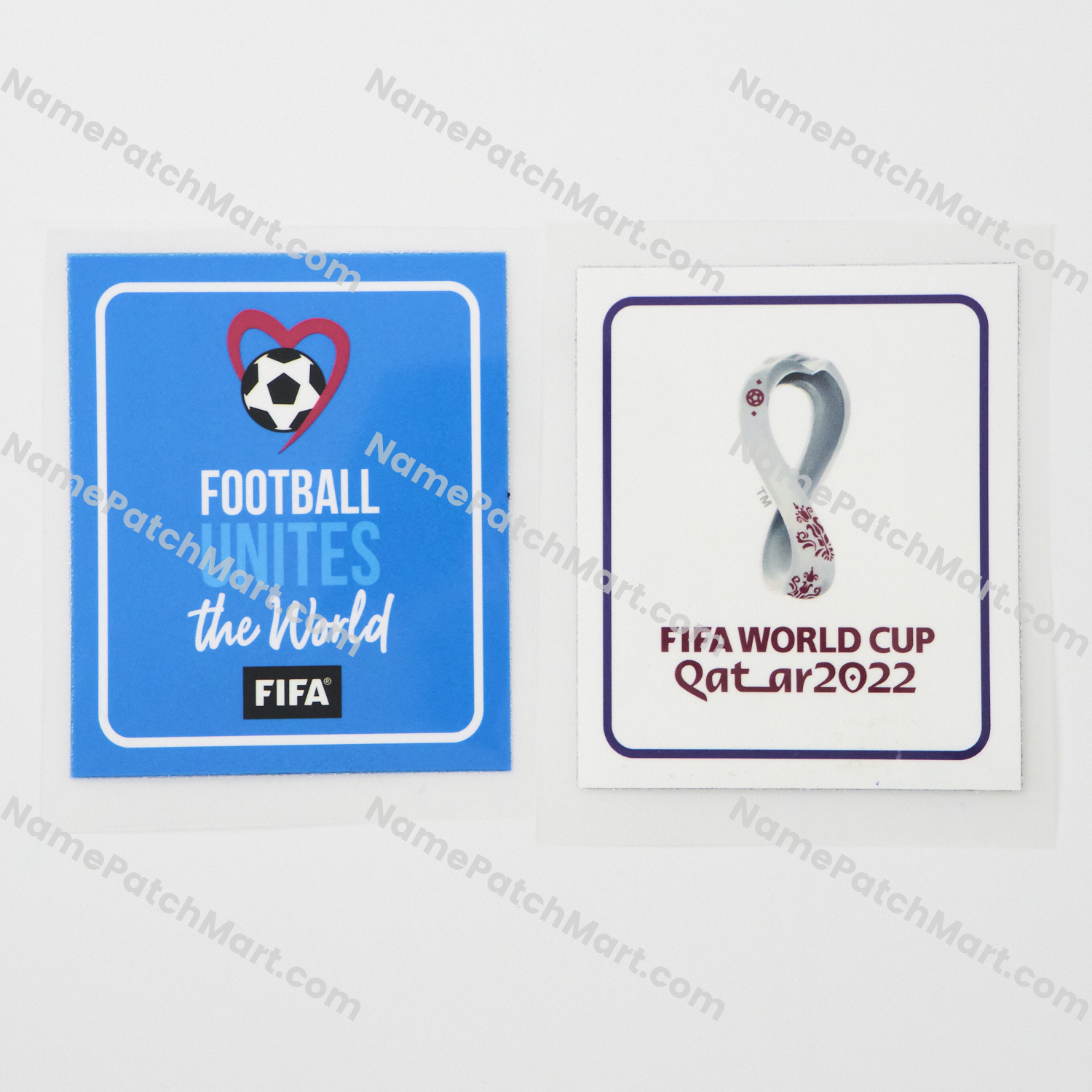 2022 World Cup White + Football Unites Blue Patch Set  | Name Number Set - NamePatchMart.COM