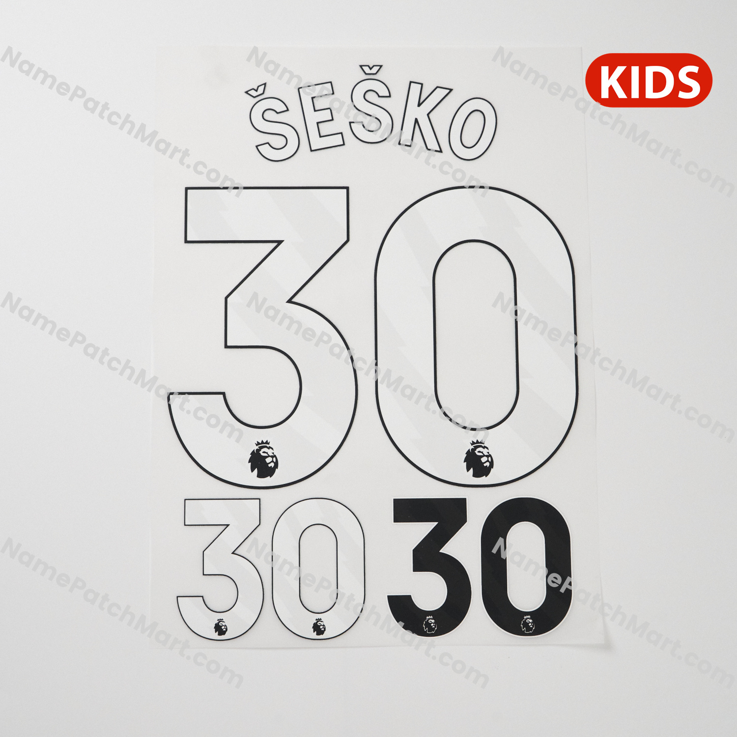 KIDS Šeško #30 (Premier League) - Manchester United 25-26 Home  | Name Number Set - NamePatchMart.COM