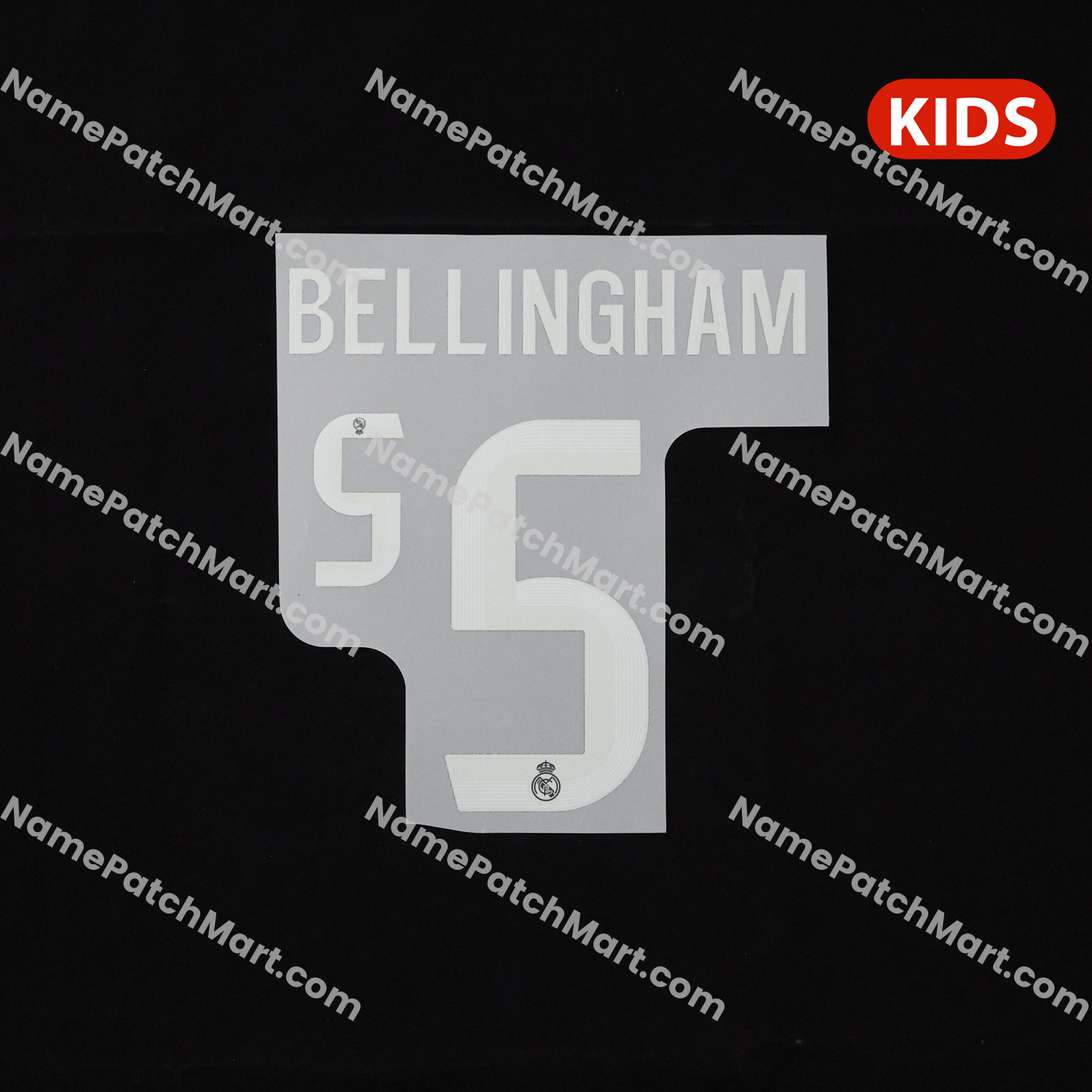 KIDS Bellingham #5 (Champions League) - Real Madrid 25-26 Away  | Name Number Set - NamePatchMart.COM