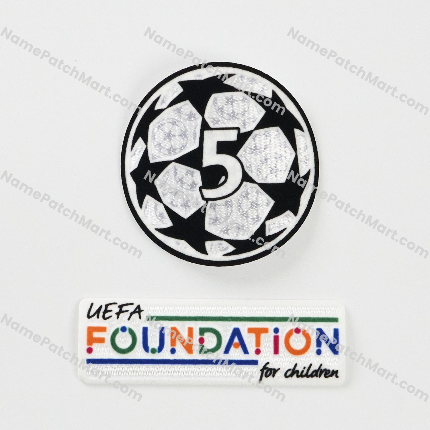 2024-26 UCL Starball 5 Times Winner + UEFA Foundation Patch Set  | Name Number Set - NamePatchMart.COM