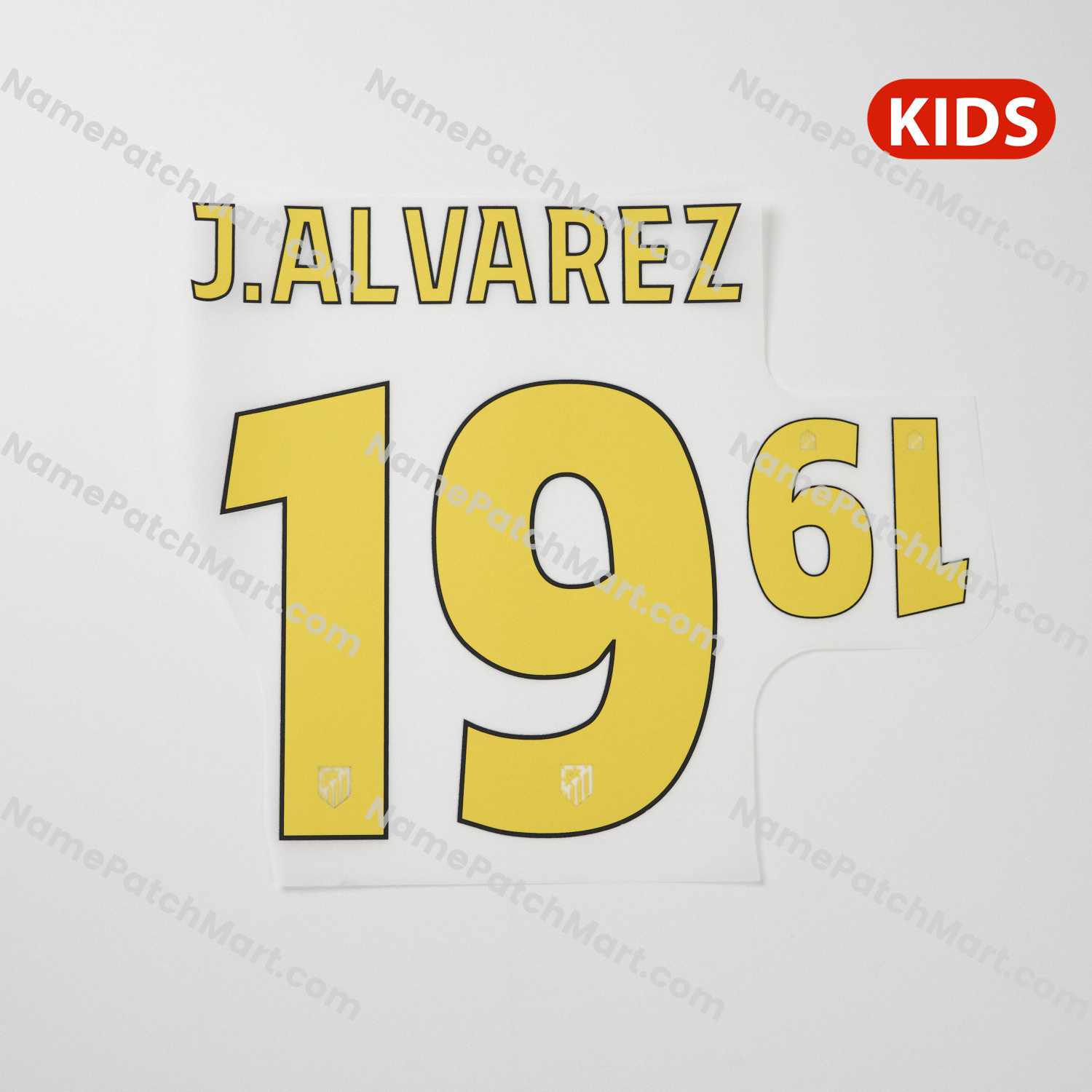 KIDS J. Álvarez #19 (Champions League) - Atletico Madrid 25-26 Away  | Name Number Set - NamePatchMart.COM
