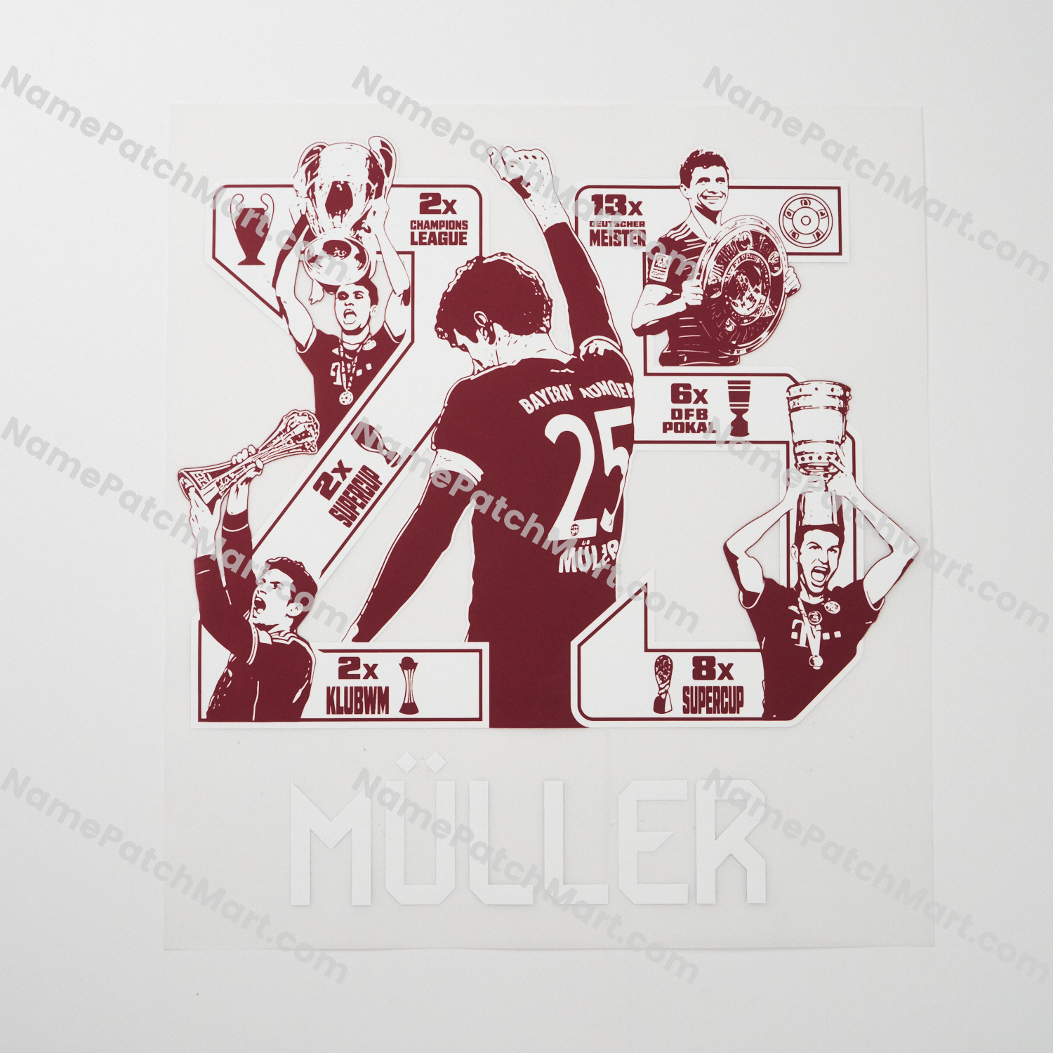 Müller #25 - Bayern Munich 25-26 Home Red Silhouette Special  | Name Number Set - NamePatchMart.COM