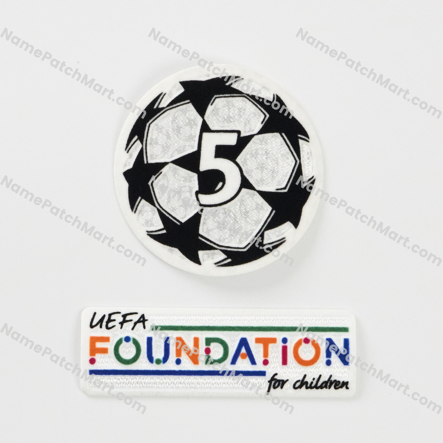 2023-24 UCL Starball 5 Times Winner + UEFA Foundation Patch Set  | Name Number Set - NamePatchMart.COM