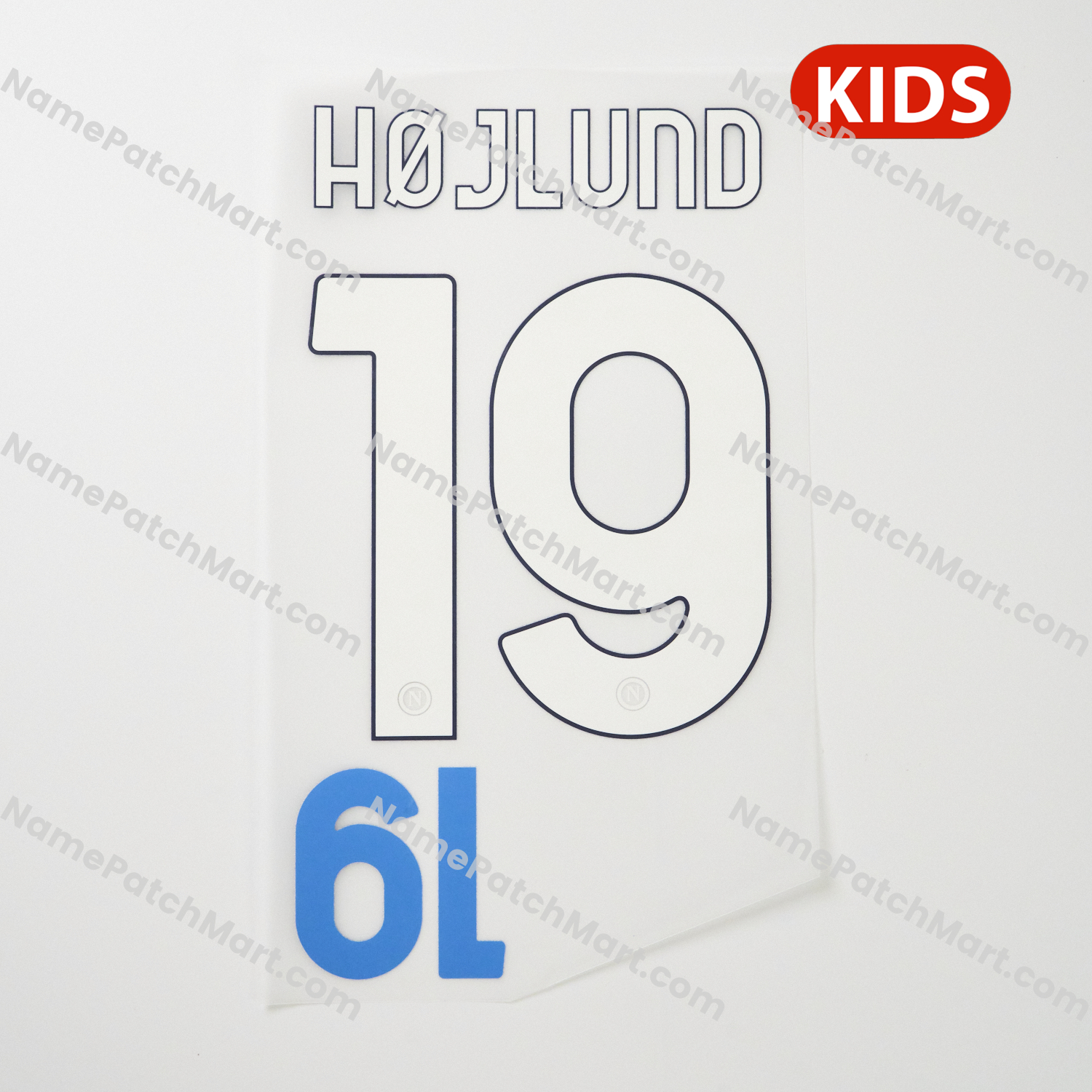 KIDS Højlund #19 (Series A) - Napoli 25-26 Home  | Name Number Set - NamePatchMart.COM