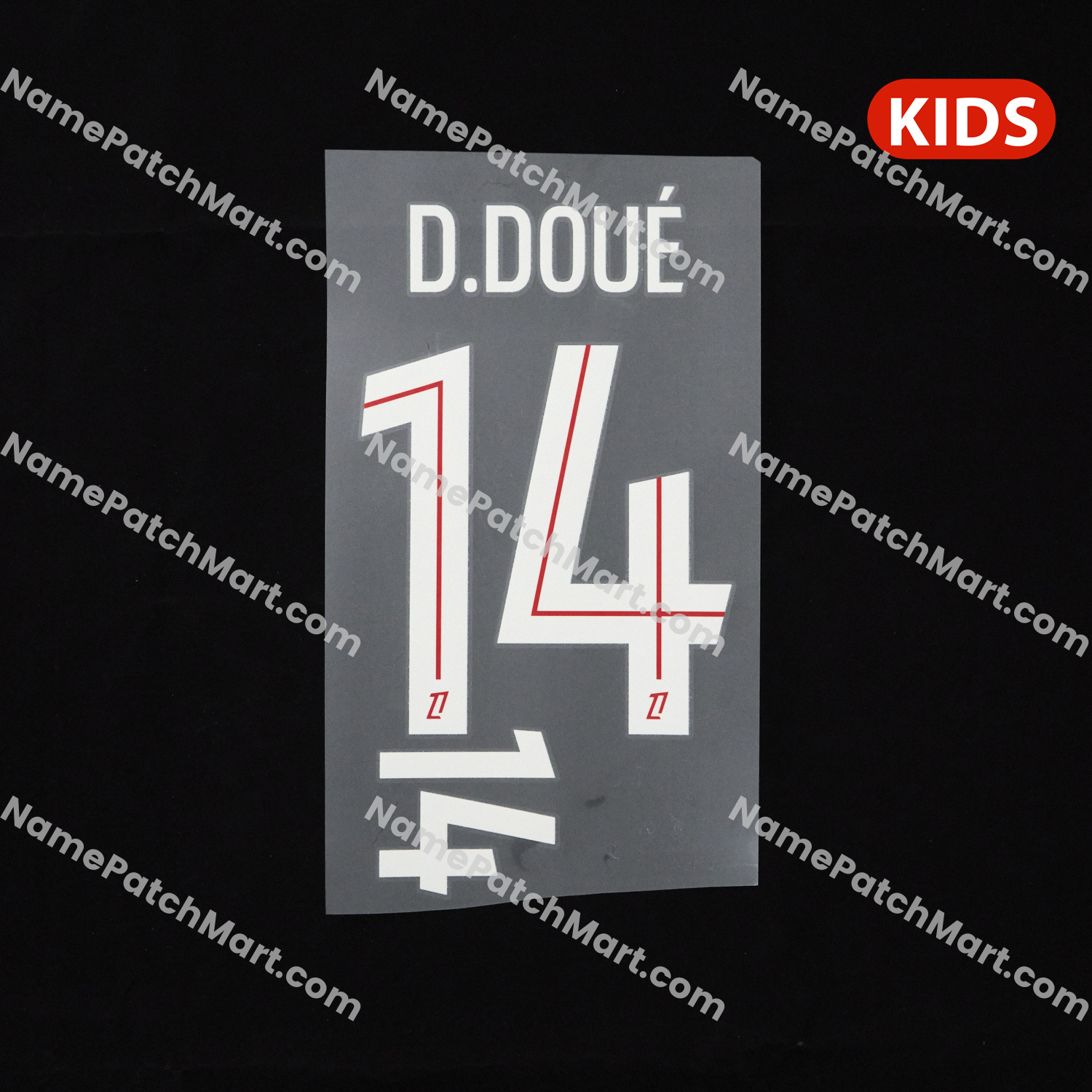 KIDS D. Doué #14 (Ligue 1) - Paris Saint-Germain PSG 25-26 Home  | Name Number Set - NamePatchMart.COM