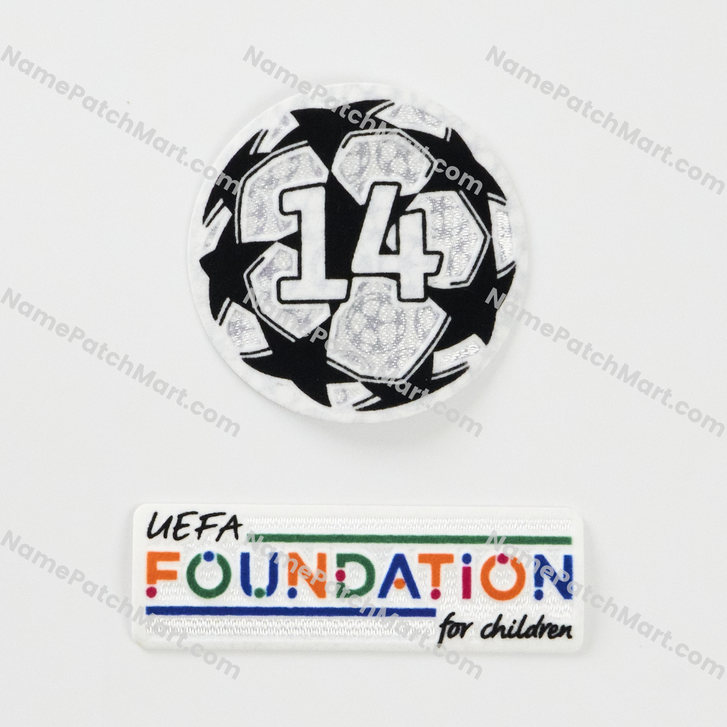 2021-24 UCL Starball 14 Times Winner + UEFA Foundation Patch Set  | Name Number Set - NamePatchMart.COM