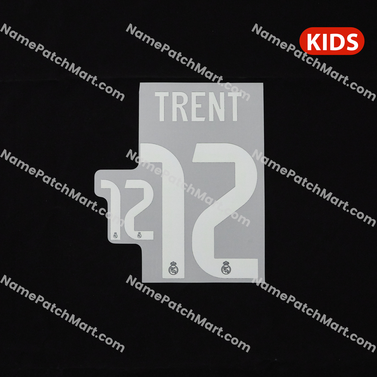 KIDS Trent #12 (Champions League) - Real Madrid 25-26 Away  | Name Number Set - NamePatchMart.COM