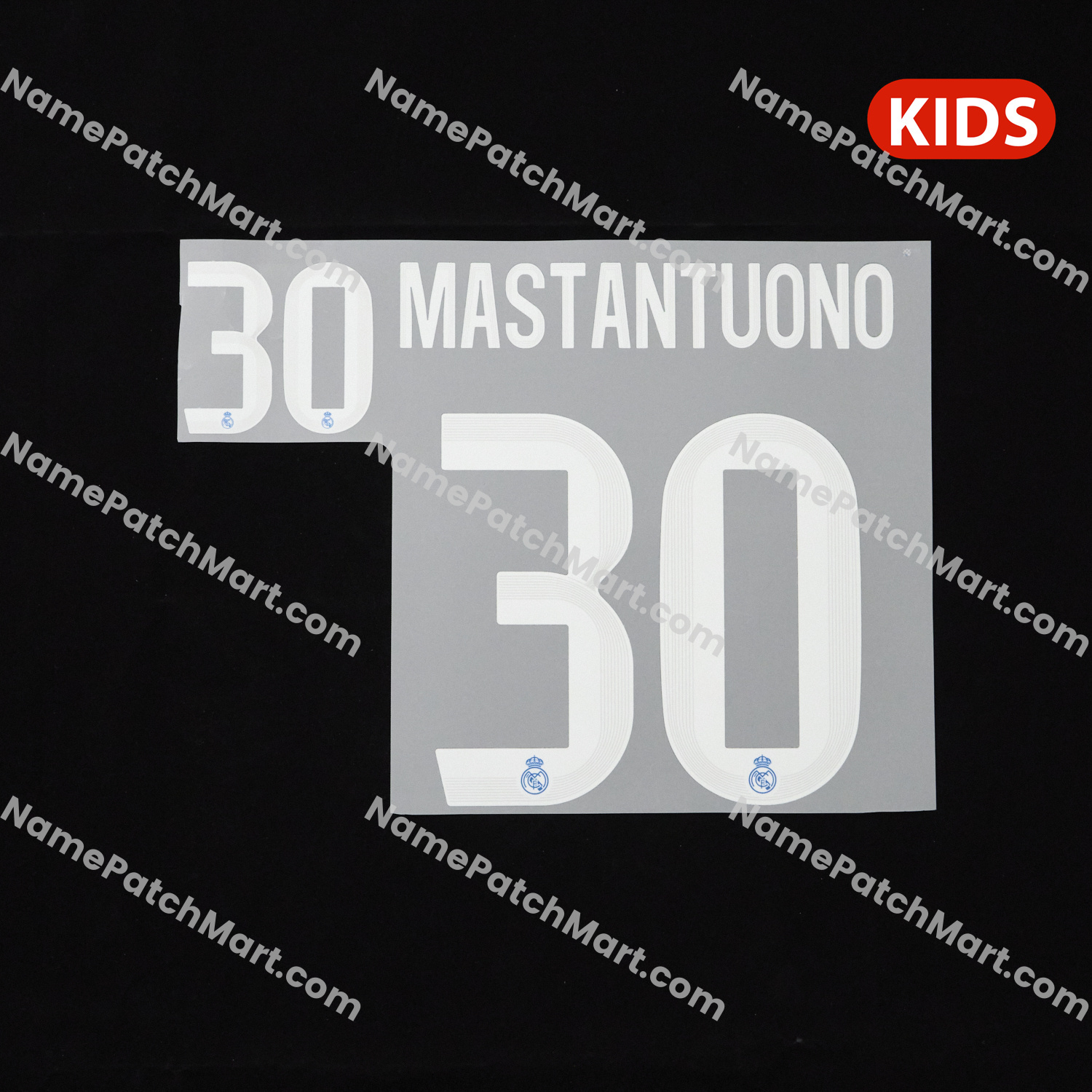 KIDS Mastantuono #30 (Champions League) - Real Madrid 25-26 Third  | Name Number Set - NamePatchMart.COM