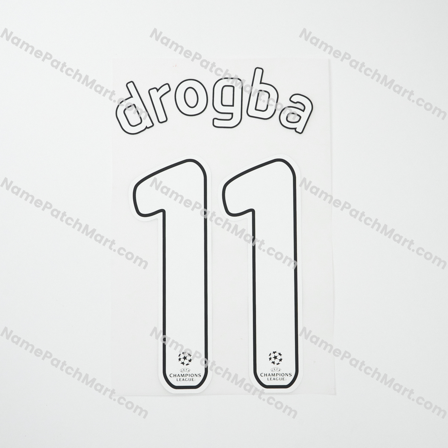 Drogba #11 (Champions League) - Chelsea 2007-08 Home  | Name Number Set - NamePatchMart.COM