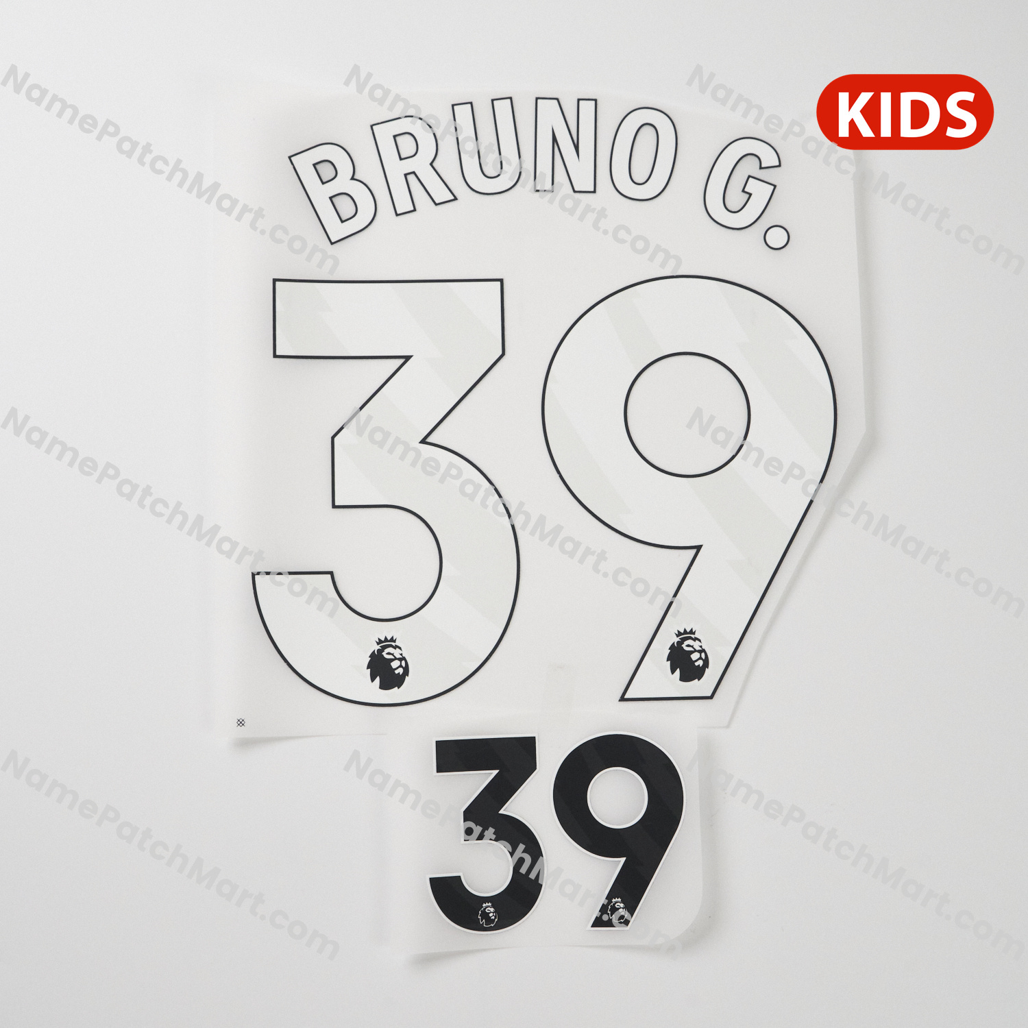 KIDS Bruno G. #39 (Premier League) - Newcastle United 25-26 Away  | Name Number Set - NamePatchMart.COM