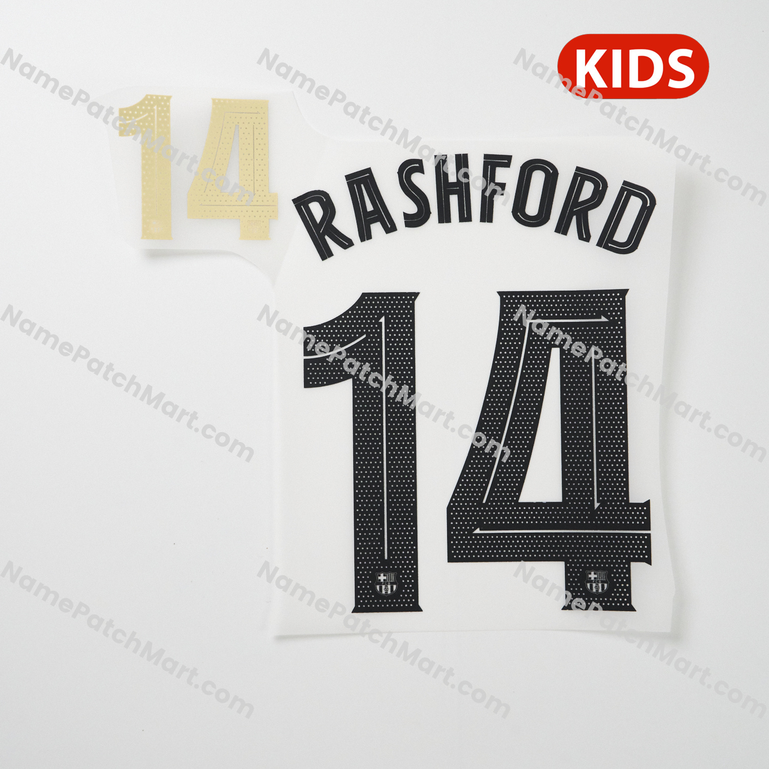 KIDS Rashford #14 (Champions League) - Barcelona 25-26 Away  | Name Number Set - NamePatchMart.COM