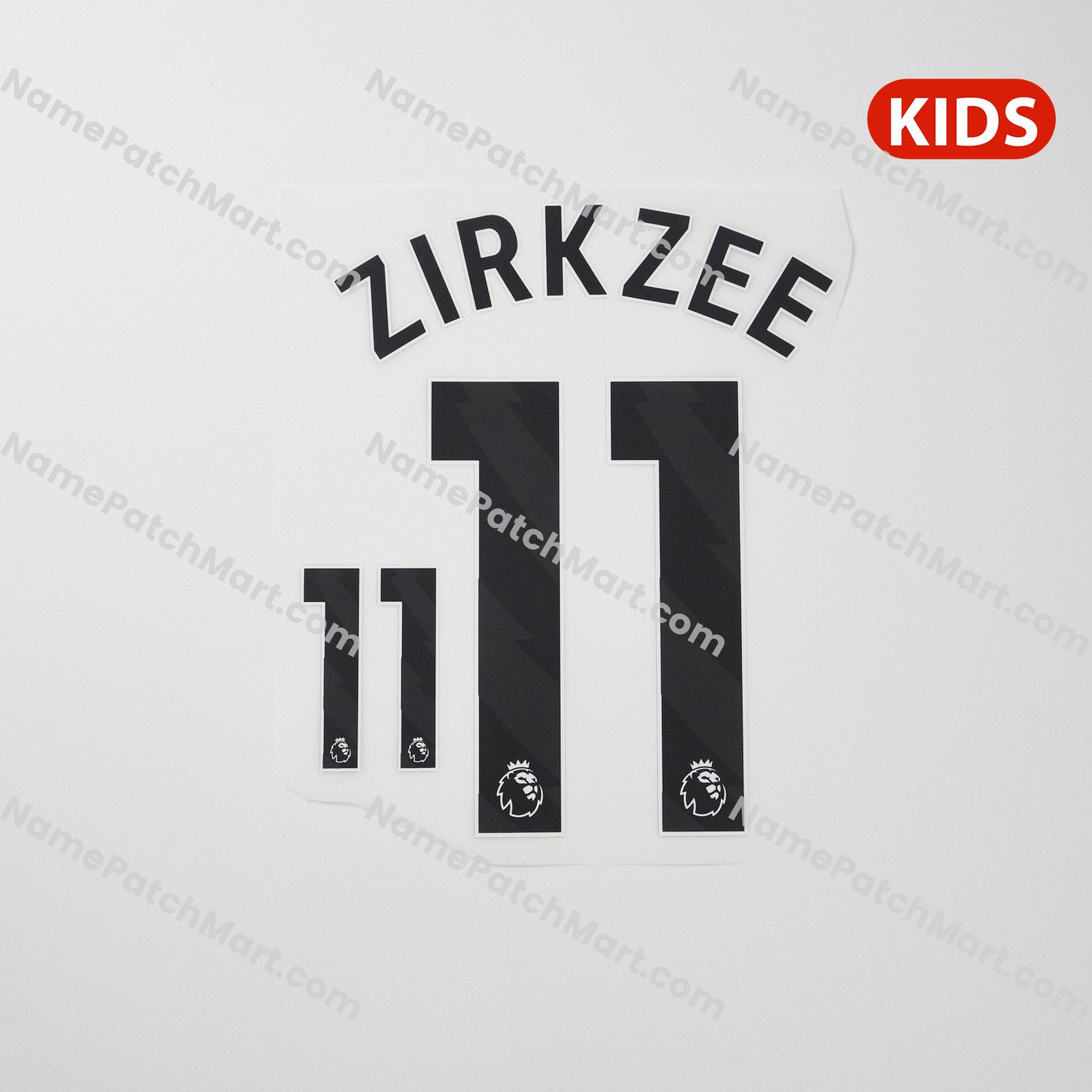 KIDS Zirkzee #11 (Premier League) - Manchester United 25-26 Away  | Name Number Set - NamePatchMart.COM