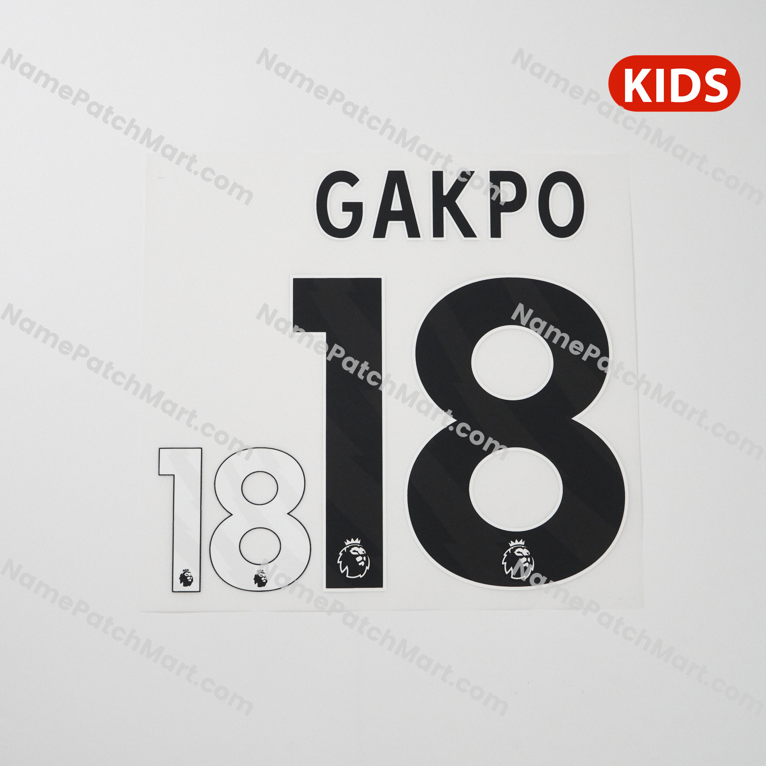 KIDS Gakpo #18 (Premier League) - Liverpool 25-26 Away  | Name Number Set - NamePatchMart.COM